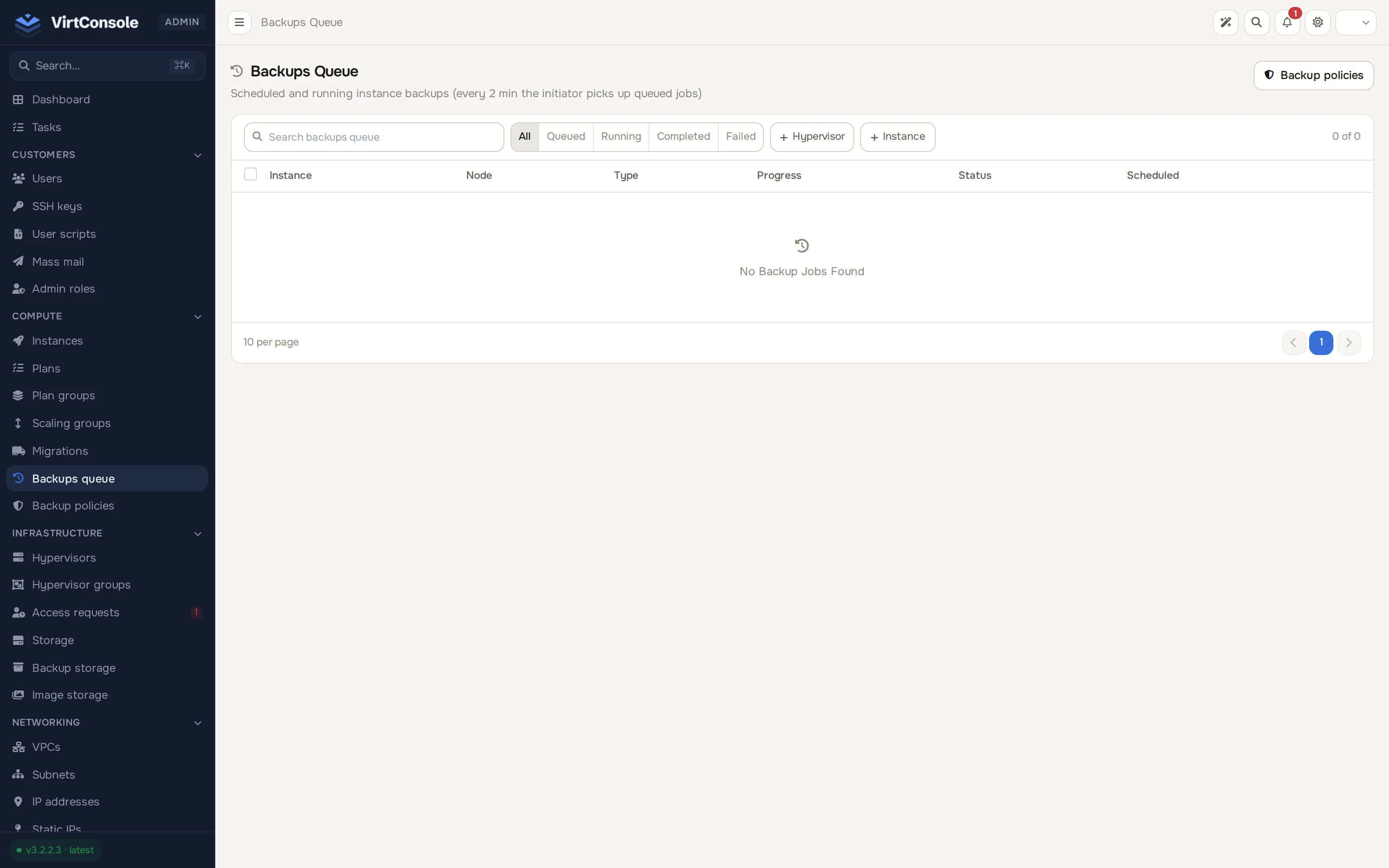 Instance backups queue