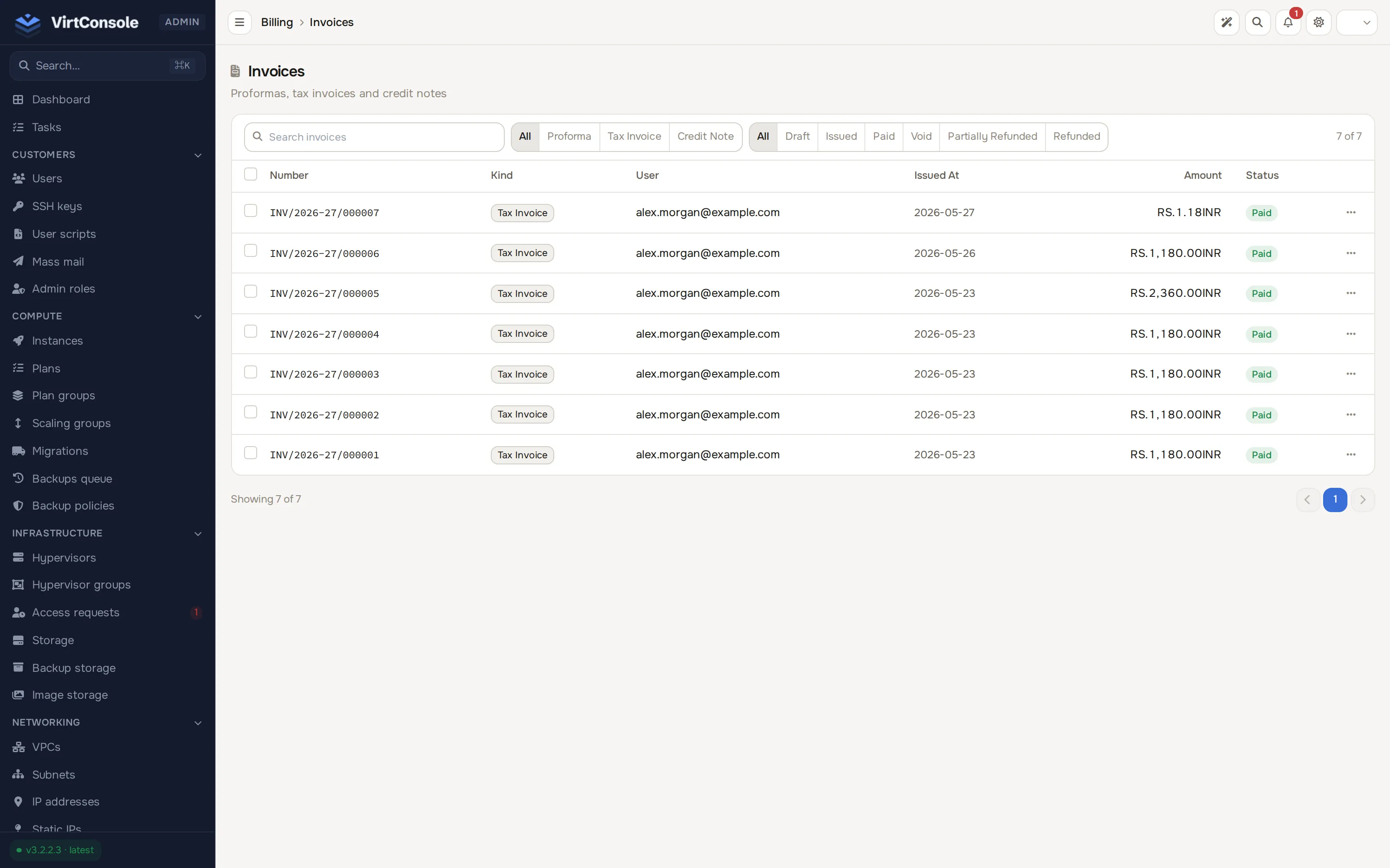 Invoices list