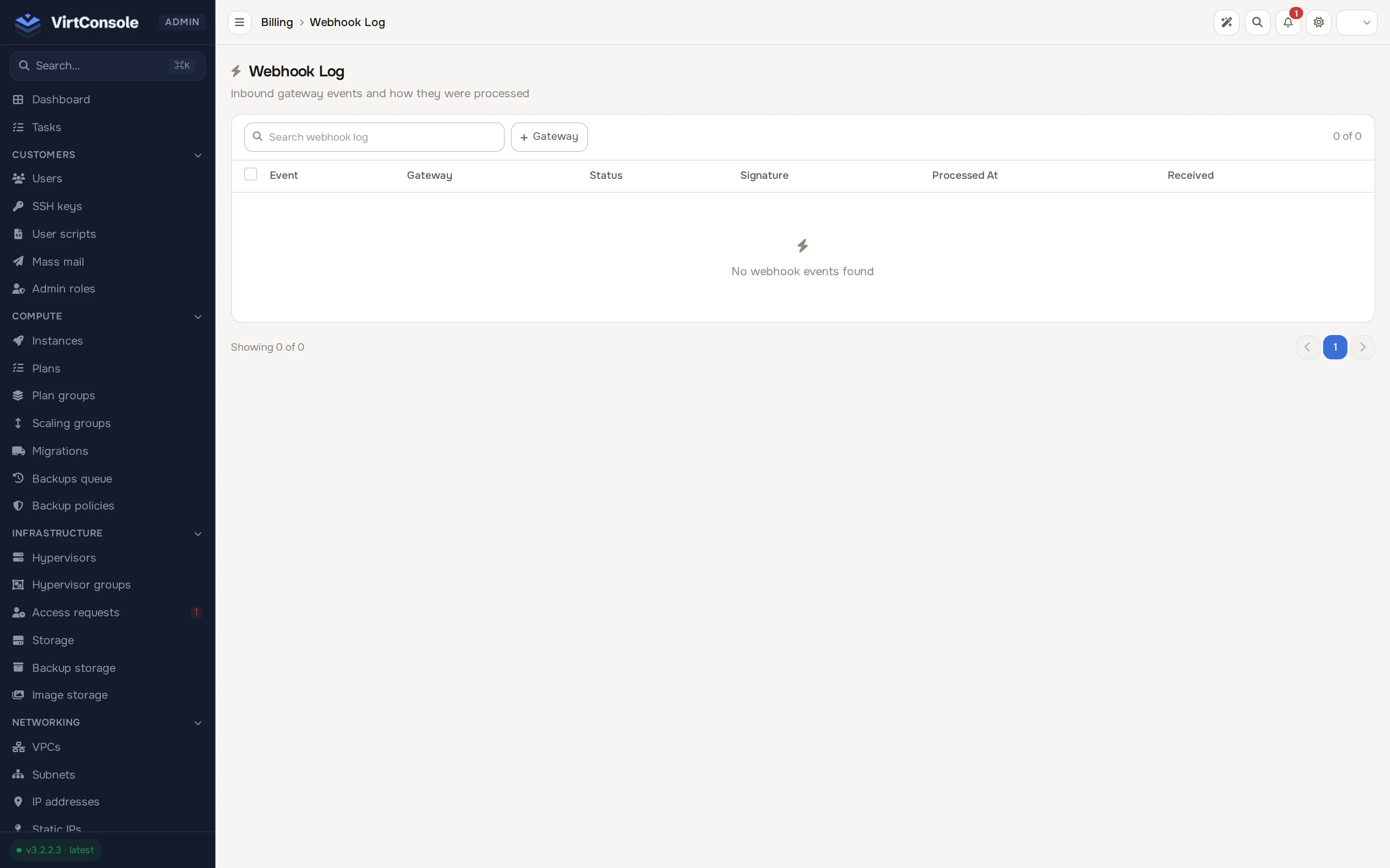 Billing webhook log