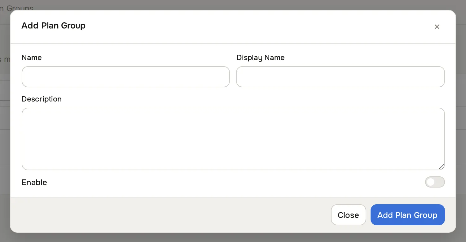 Add Cloud Service Plan Group dialog