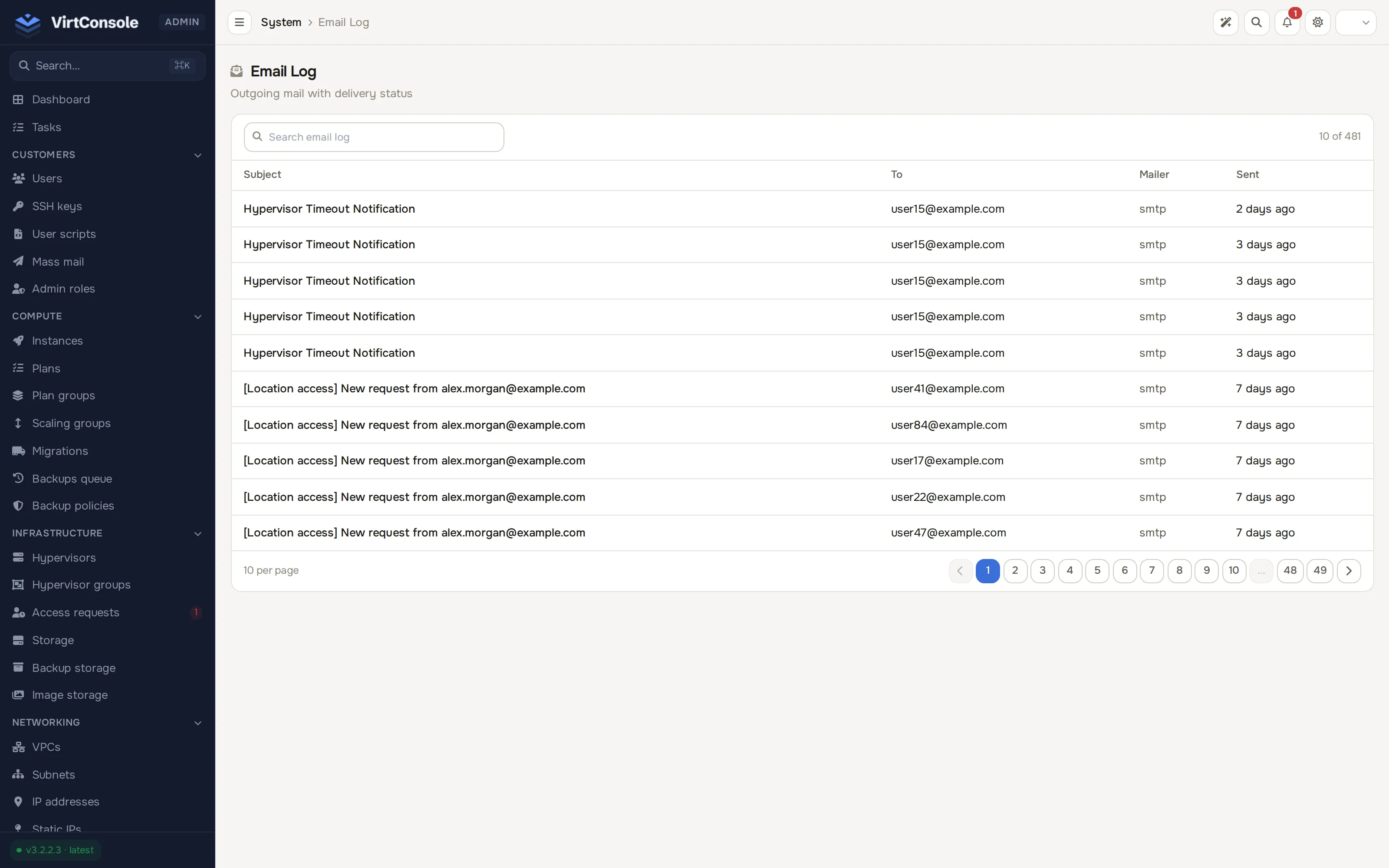 Email log