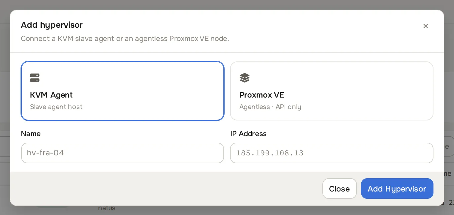 Add Hypervisor dialog