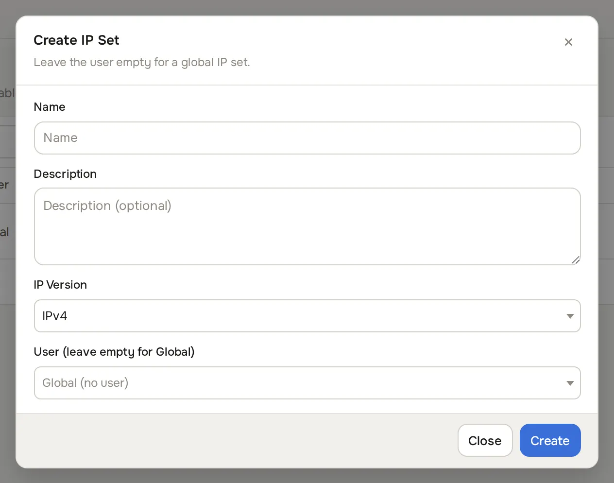 Create IP Set dialog