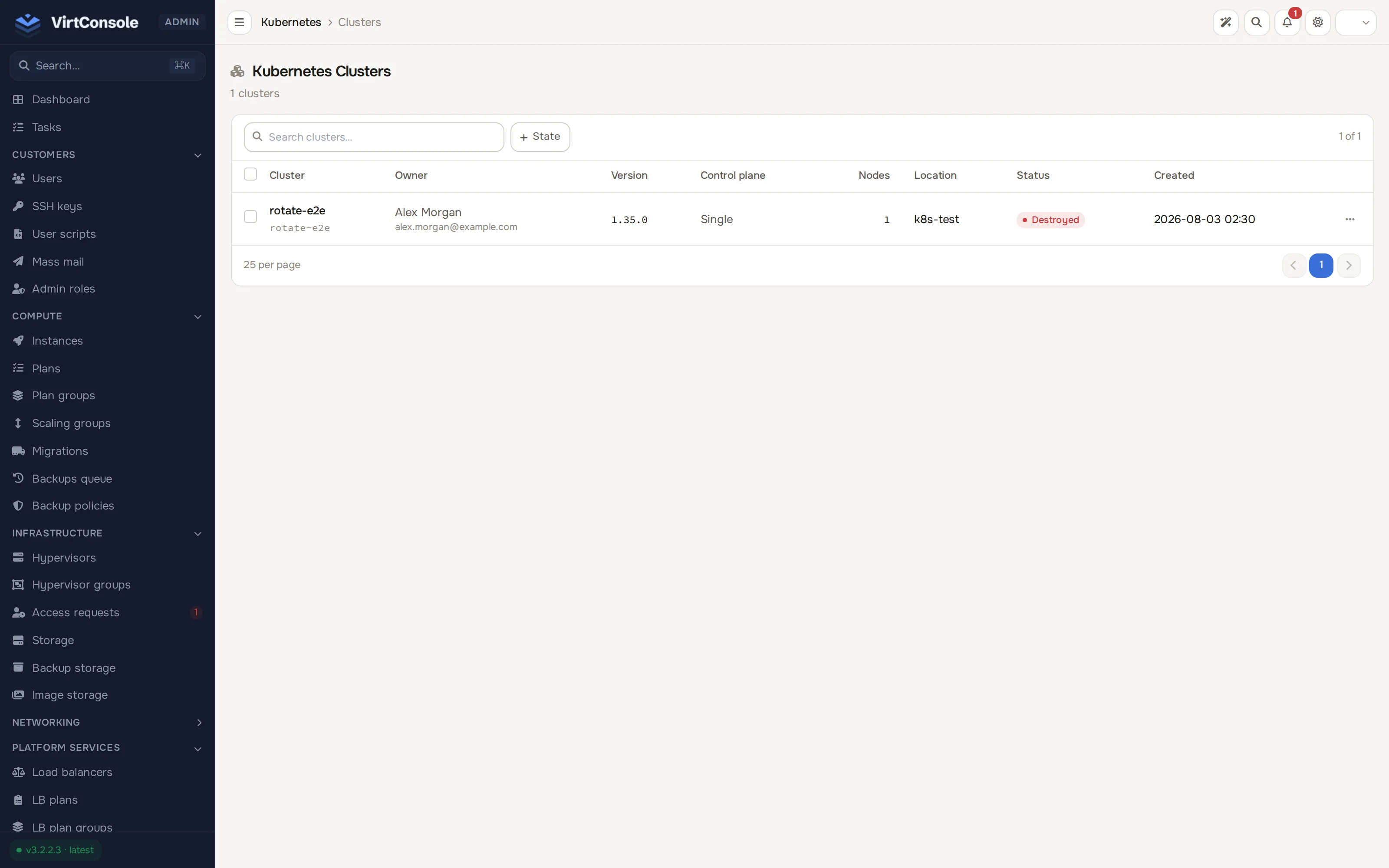 Kubernetes clusters
