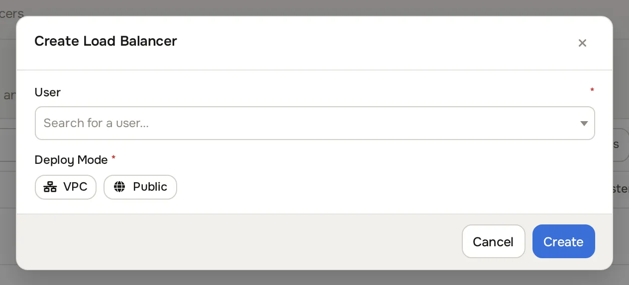 Create Load Balancer dialog