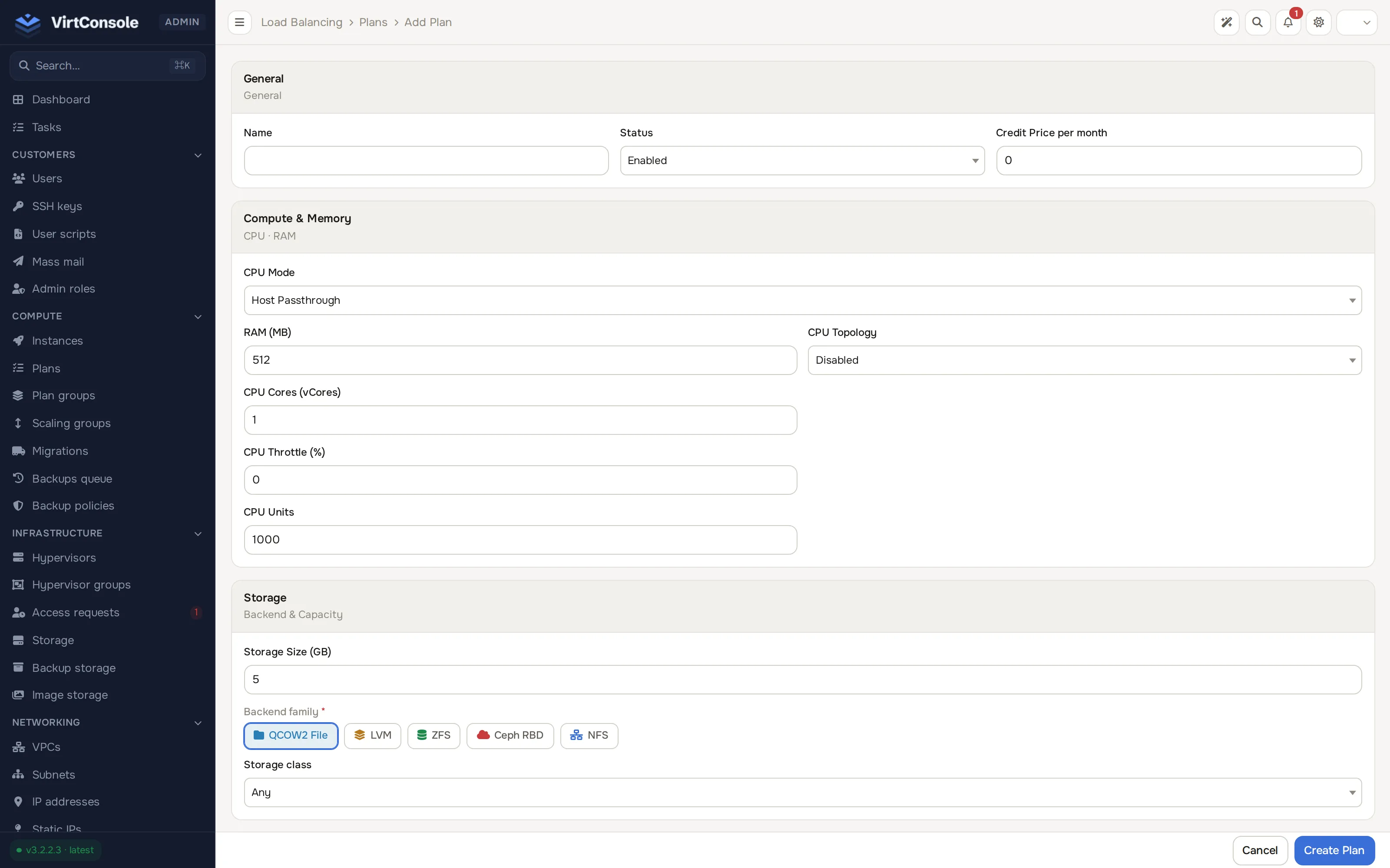 Add LB Plan dialog