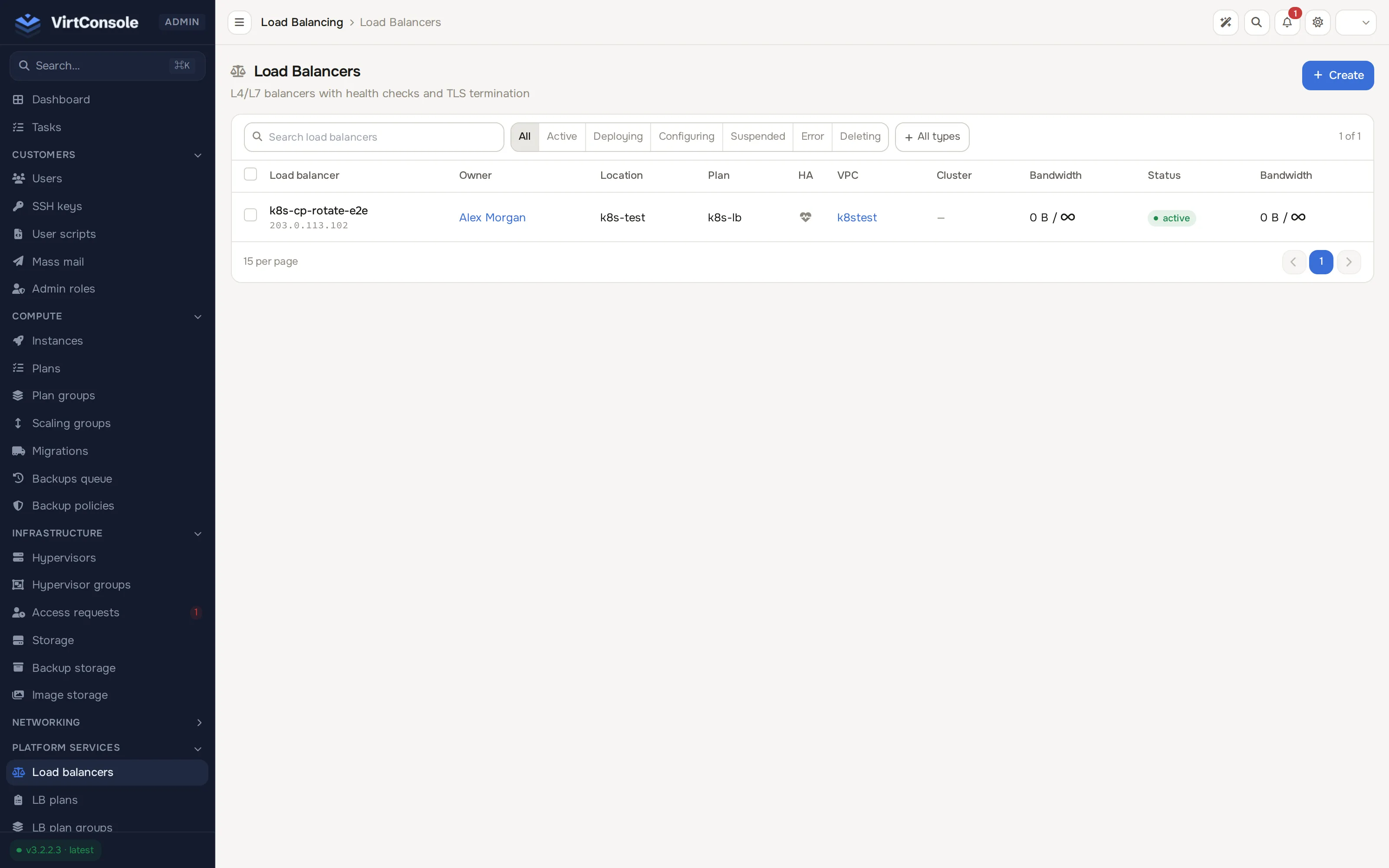 Load balancers list