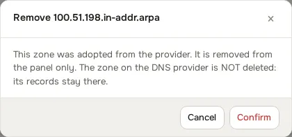 Remove confirmation for an adopted zone