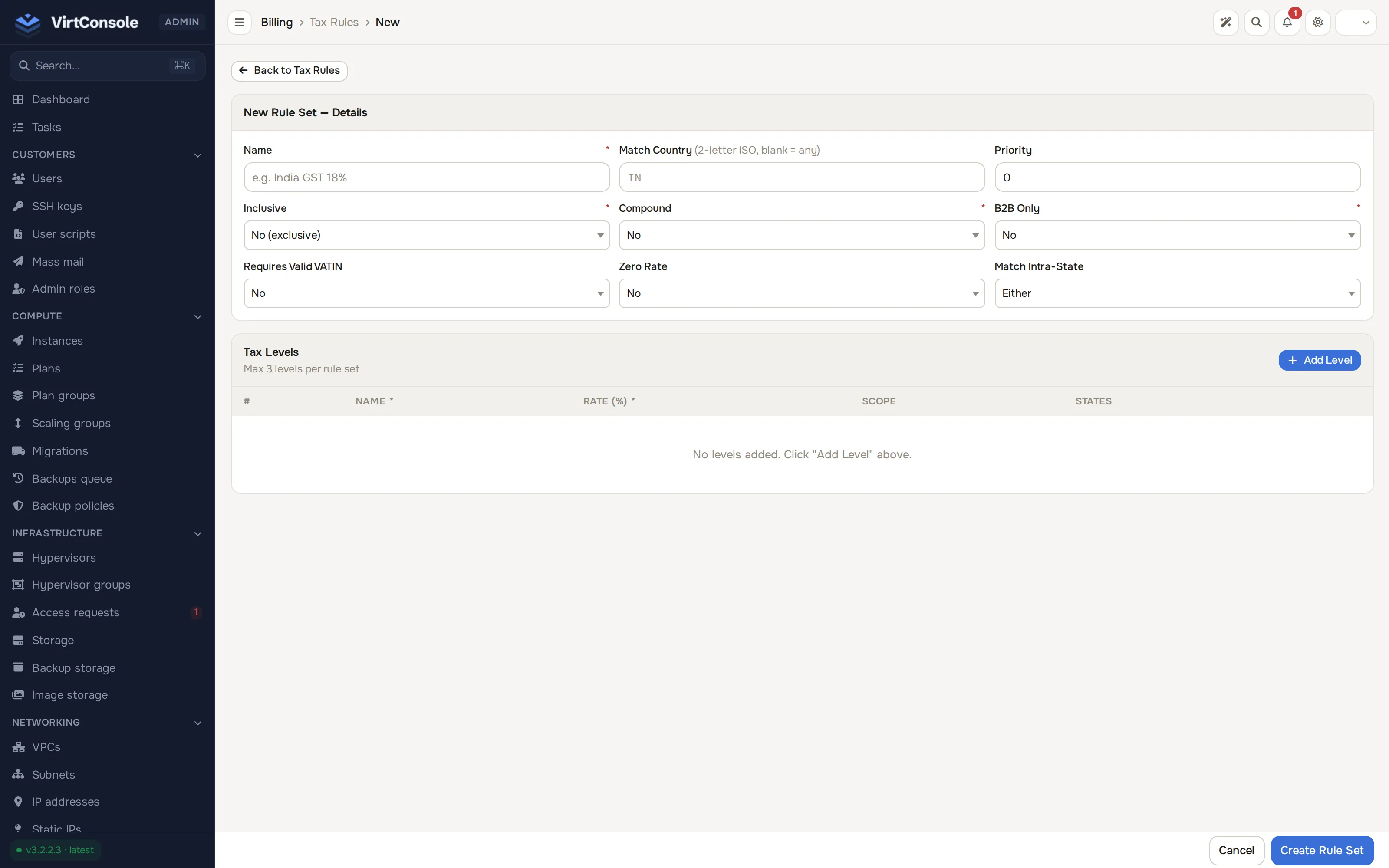 New Tax Rule Set form