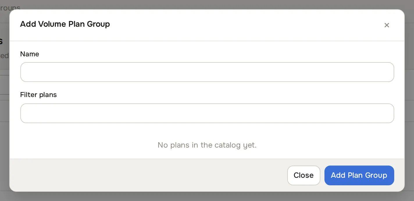 Add Volume Plan Group dialog