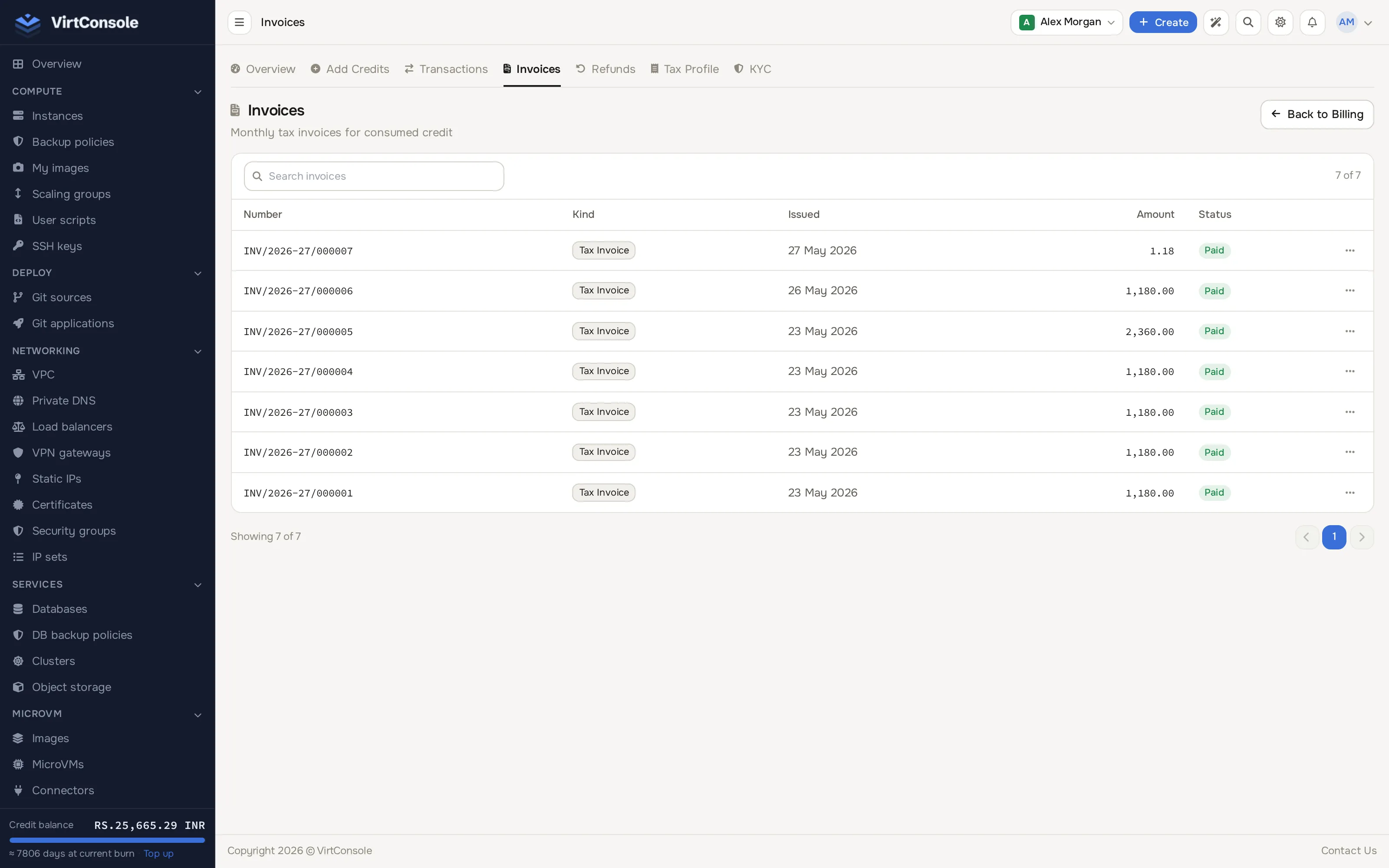 Invoices list