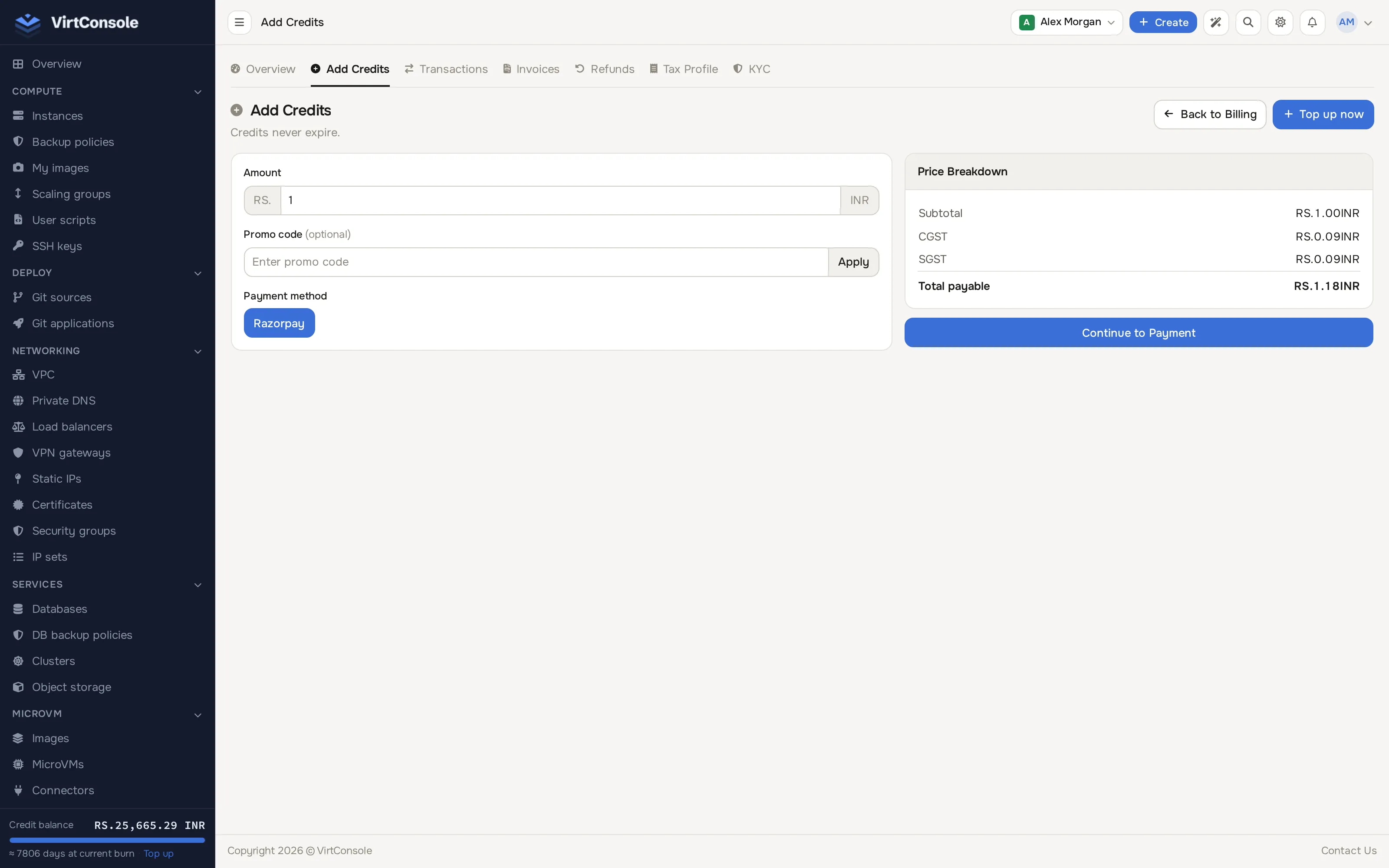 Add Credits page