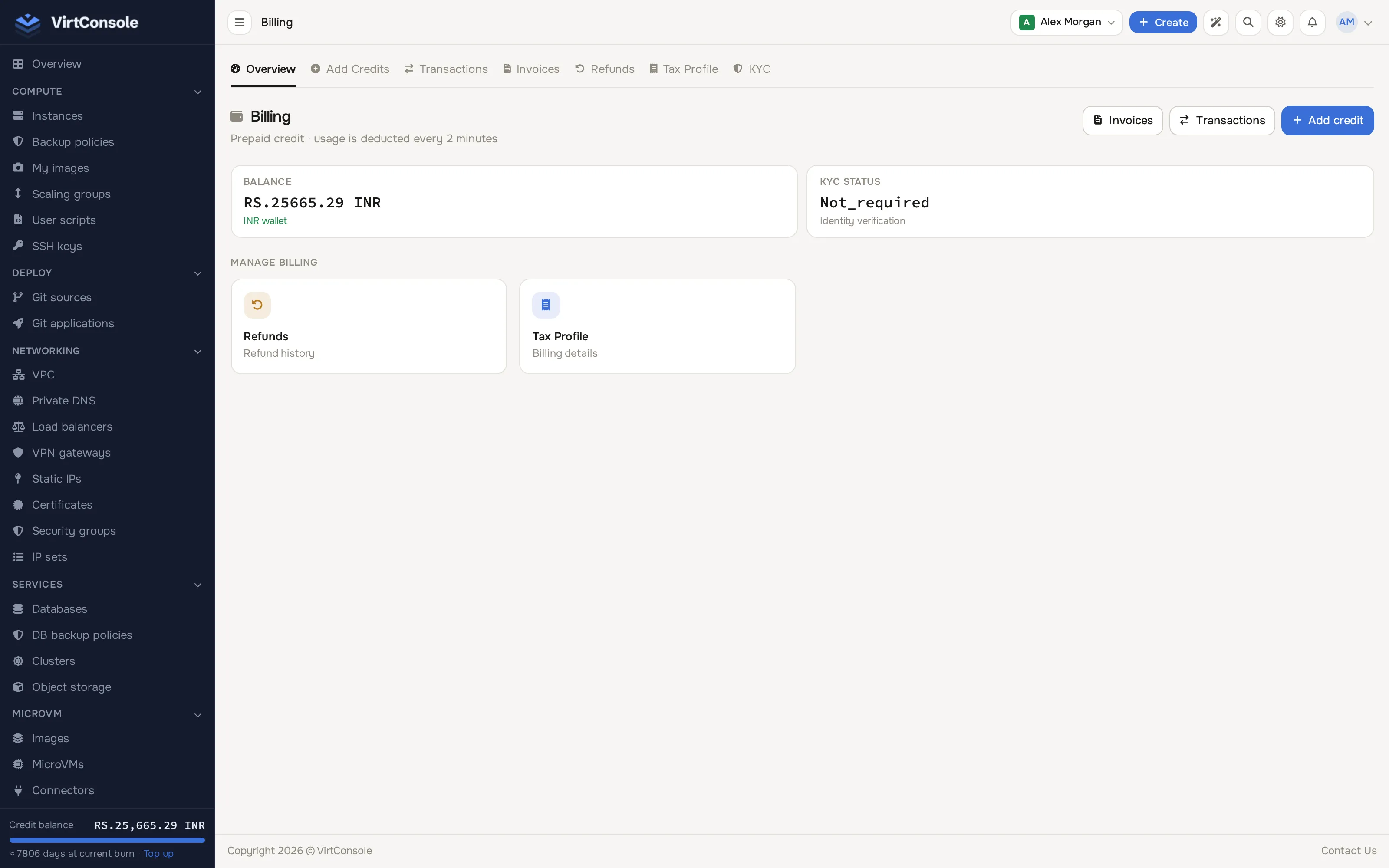 Billing overview page