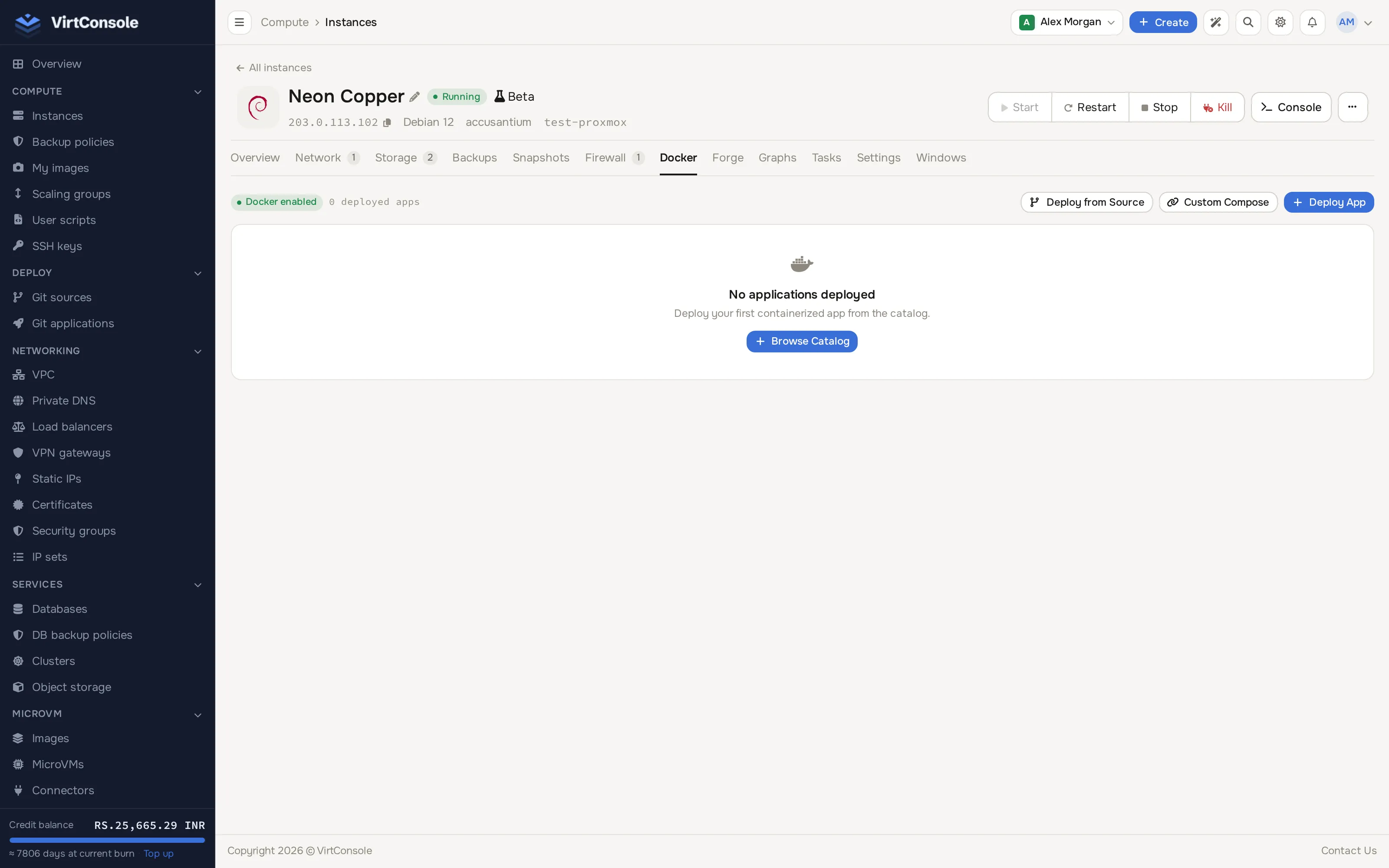Instance Docker section