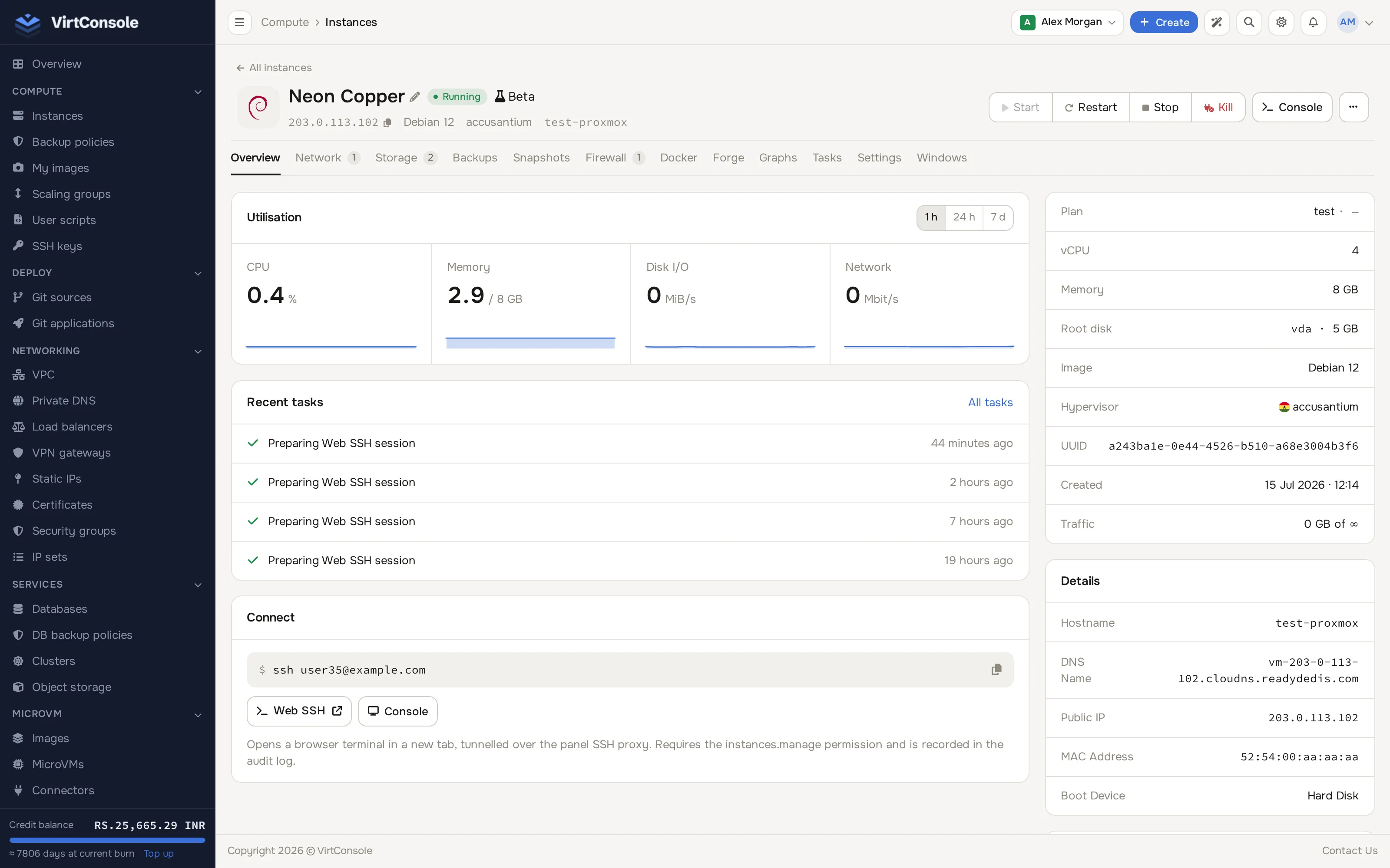 Instance manage page