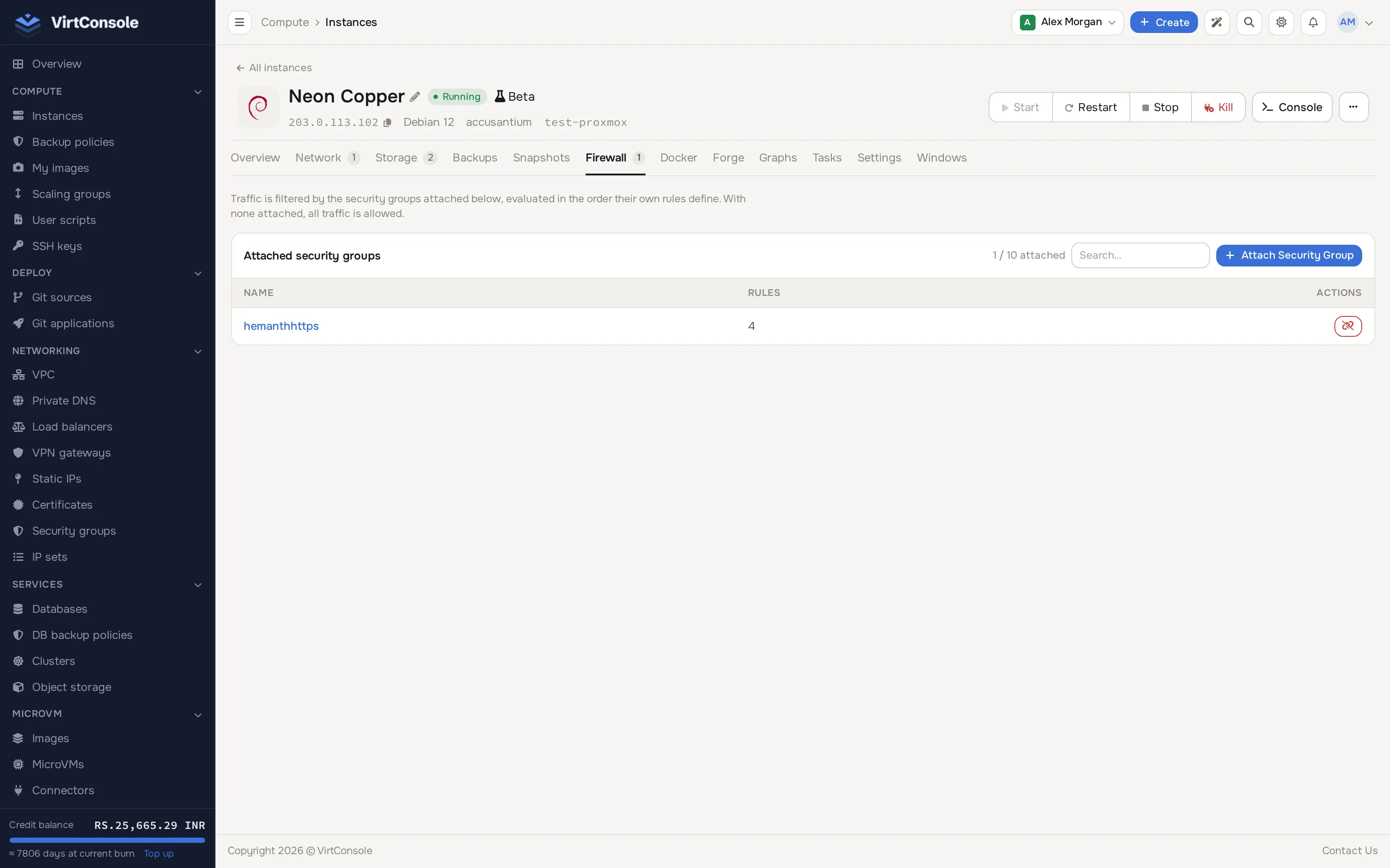 Instance Security Groups section