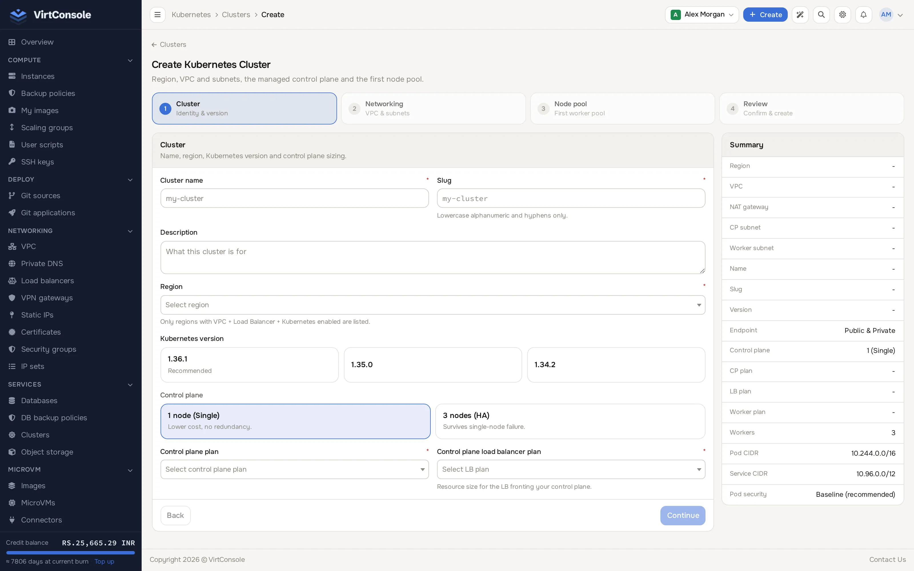 Create Cluster wizard