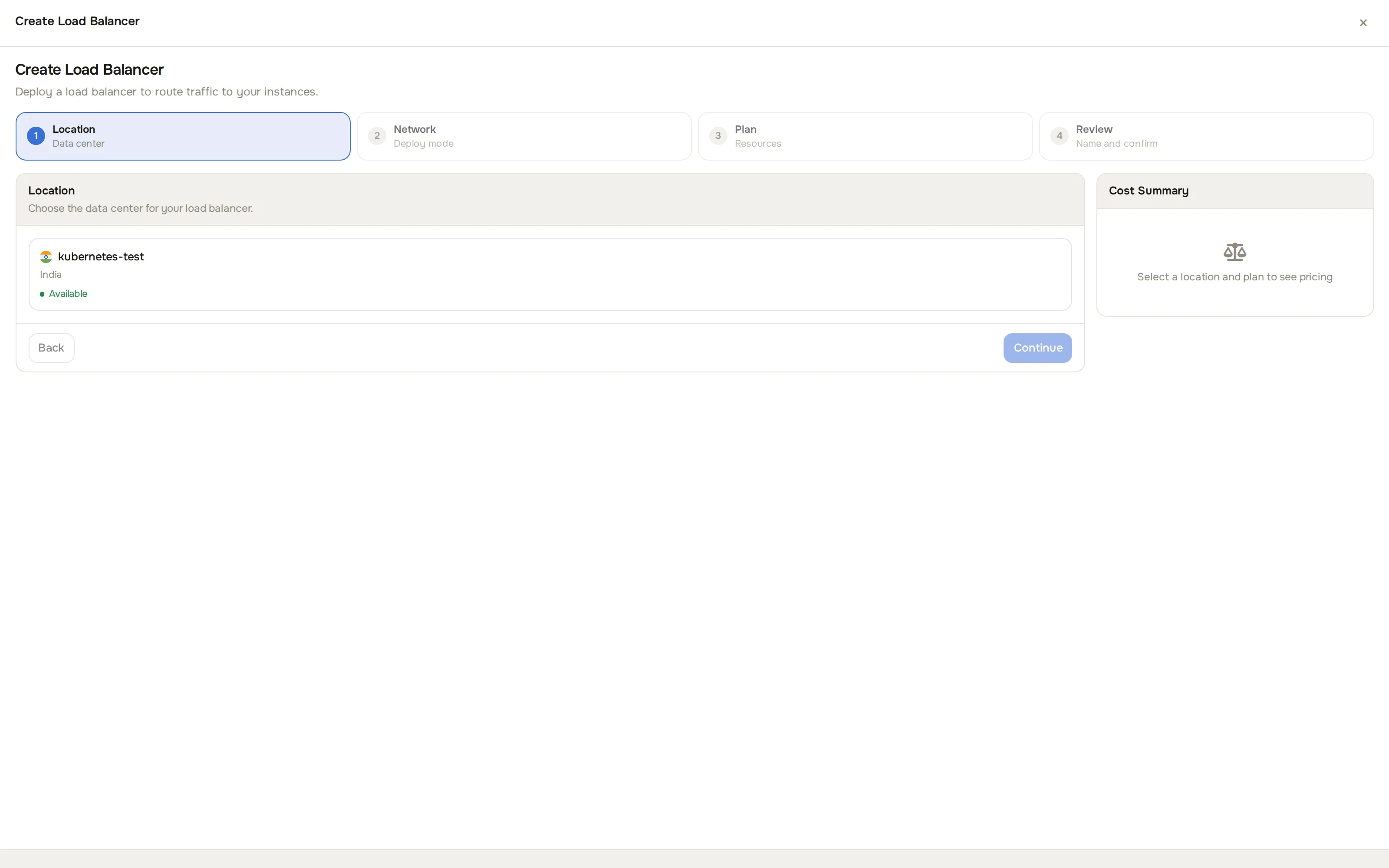 Create Load Balancer panel
