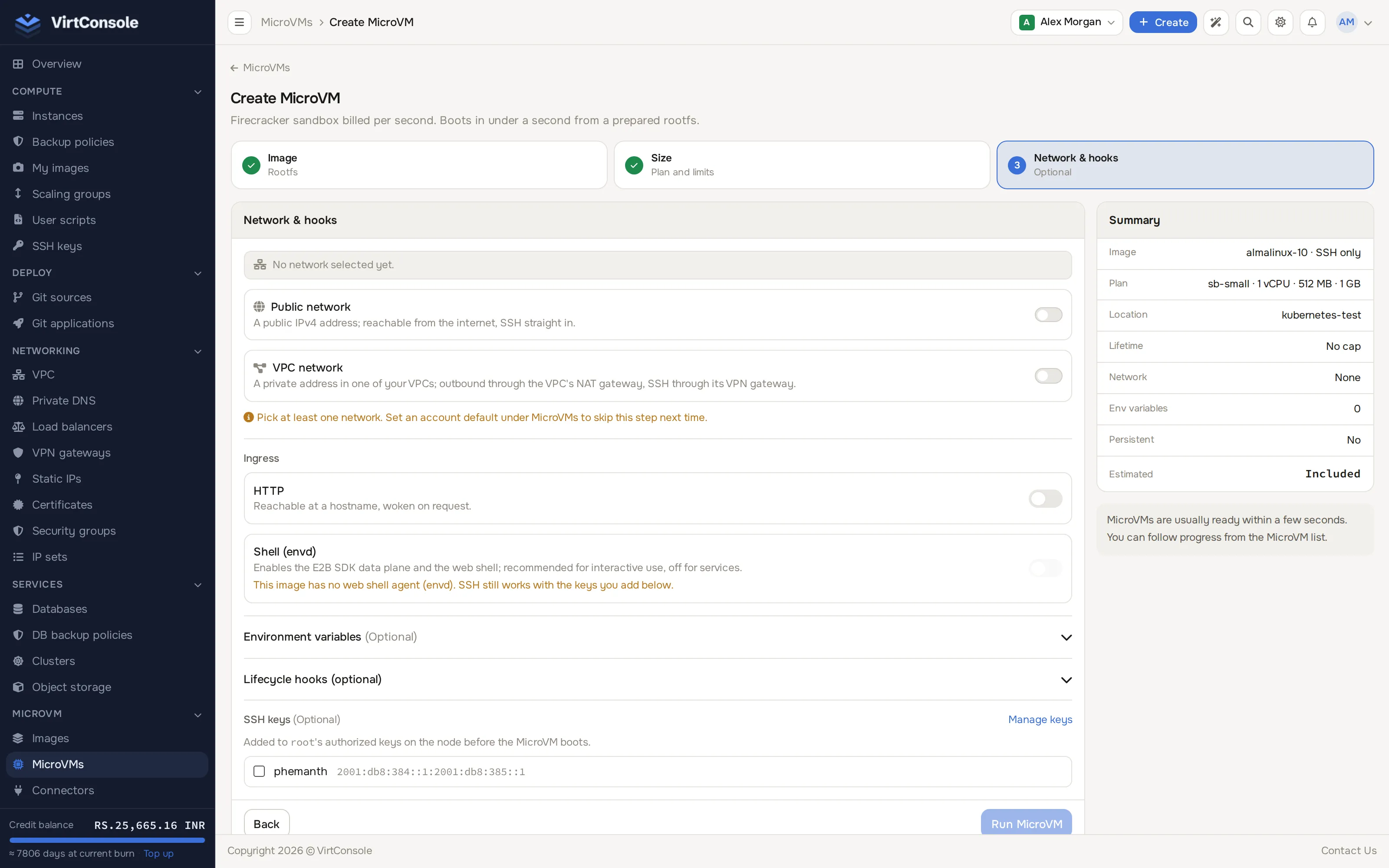 MicroVM create, Network &amp; hooks step