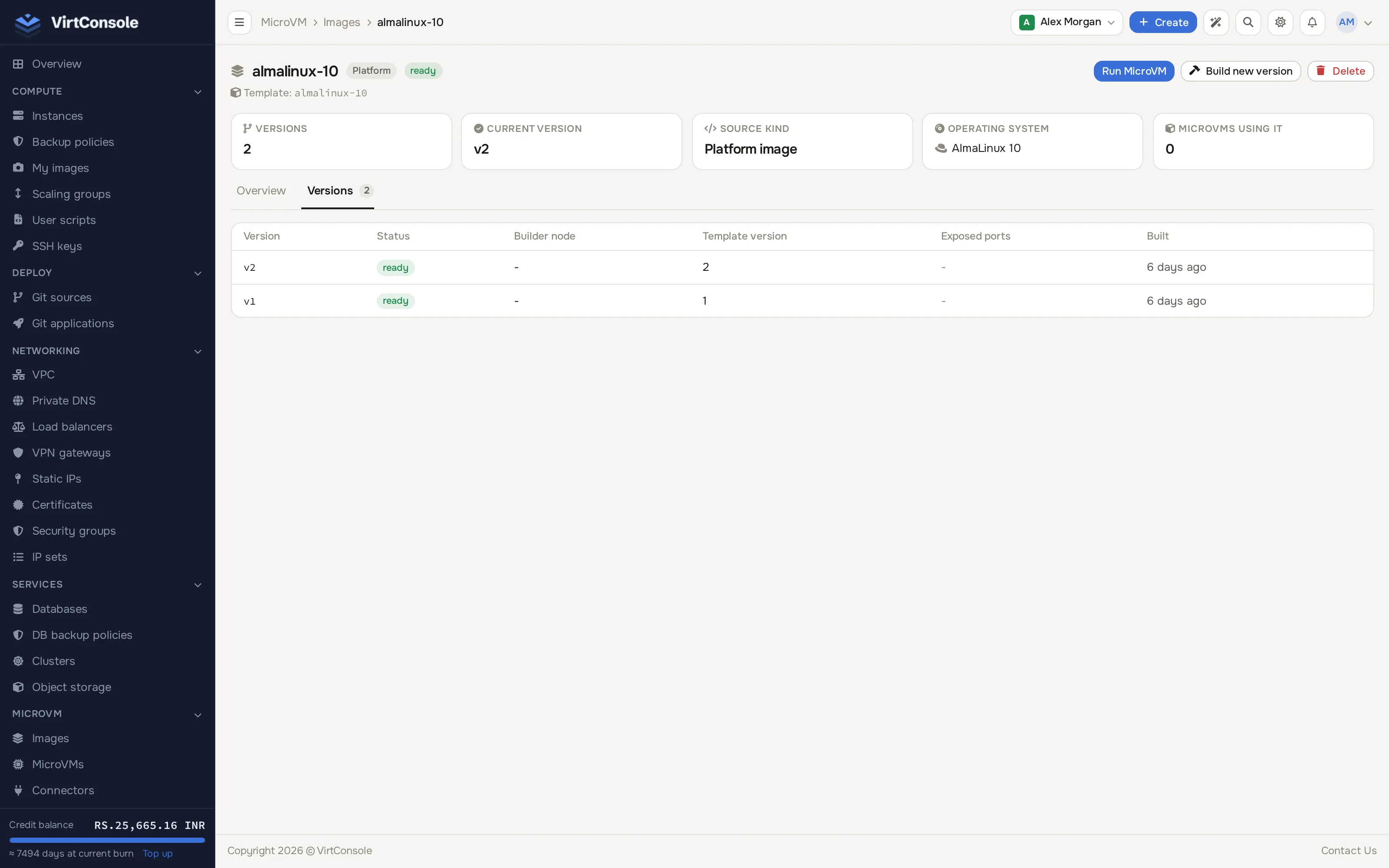 Image versions tab
