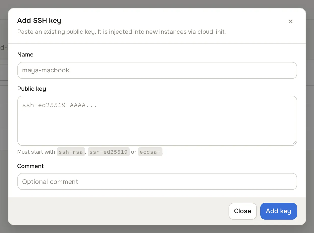 Add SSH key dialog