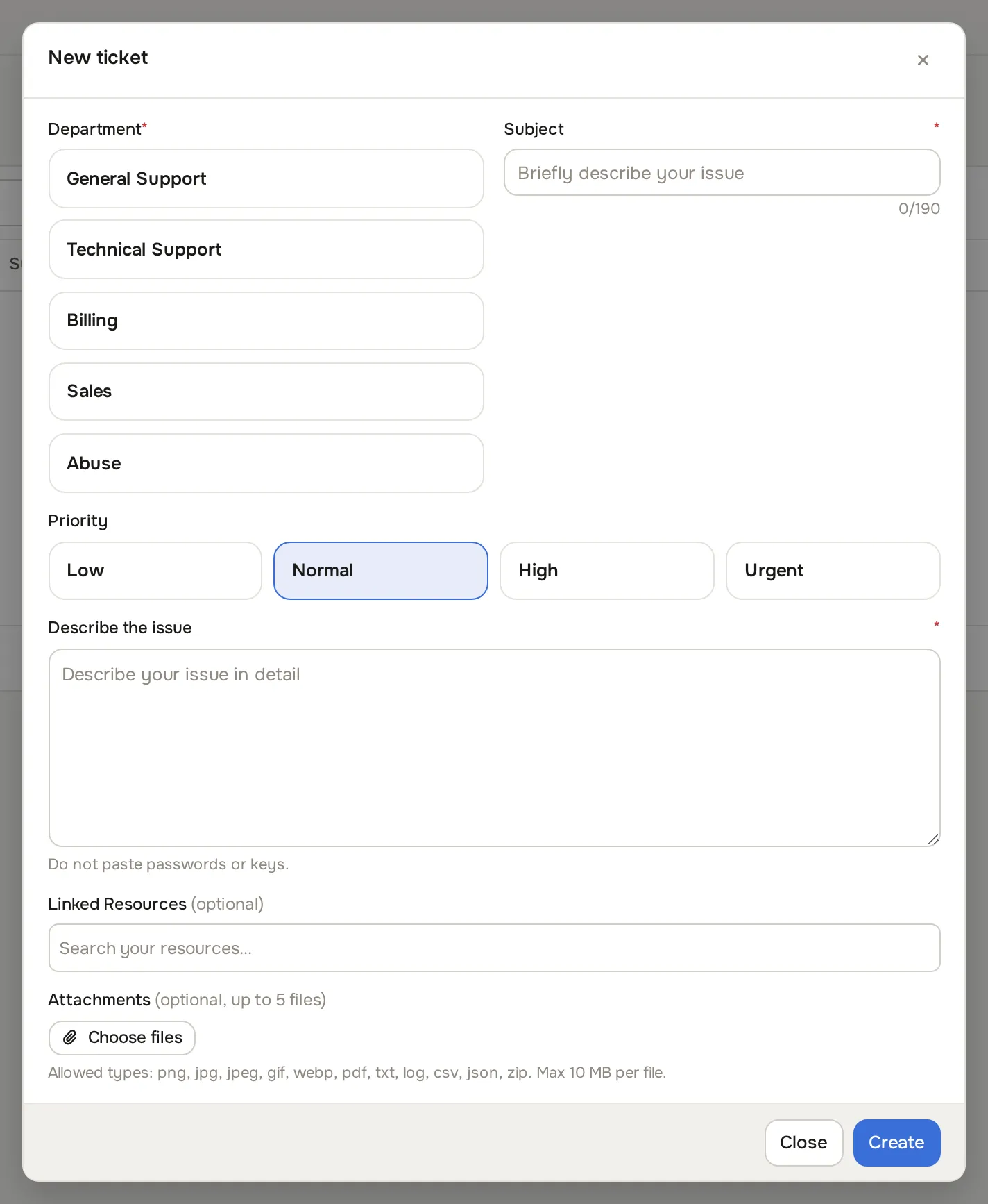 New ticket form