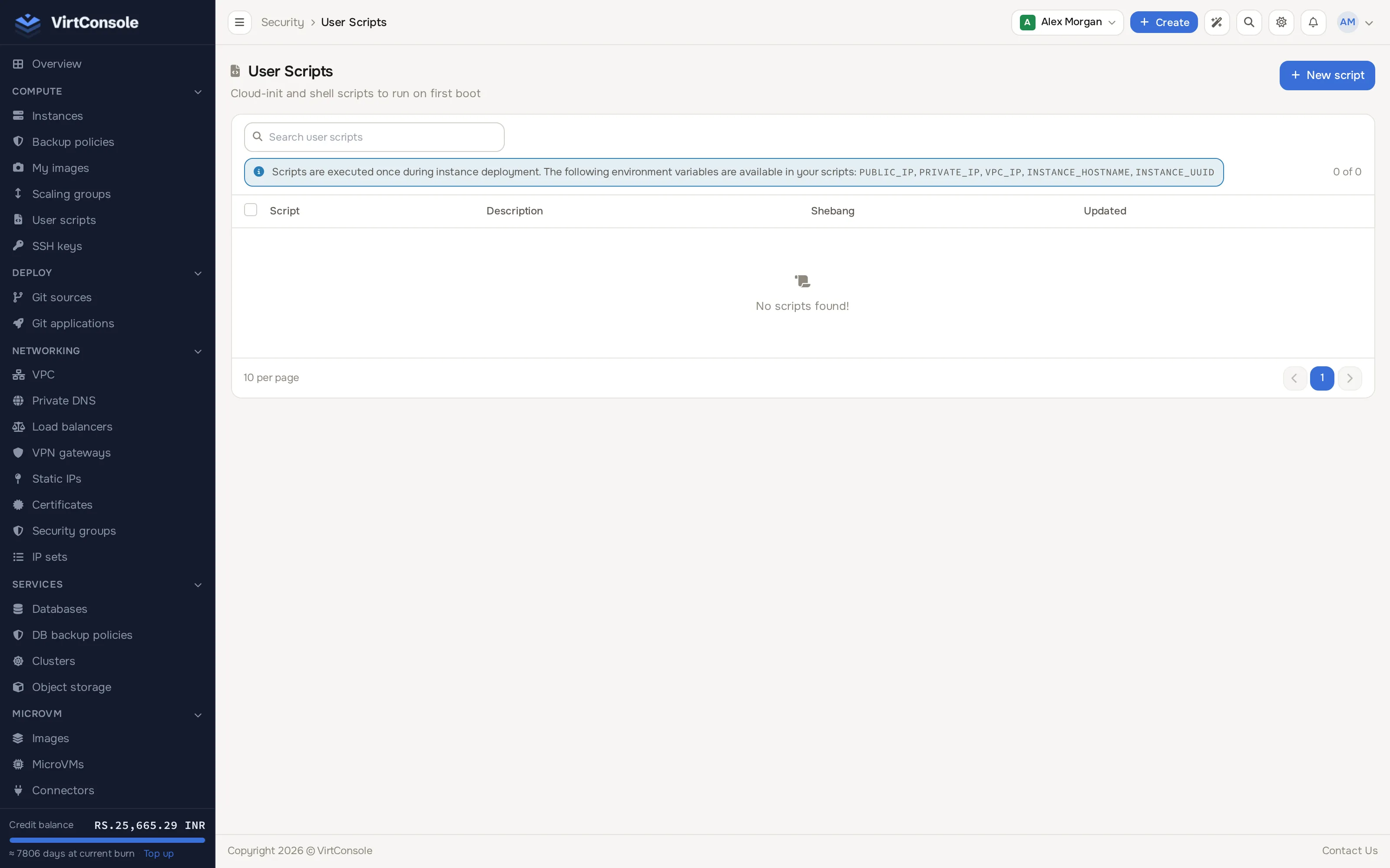 User Scripts list