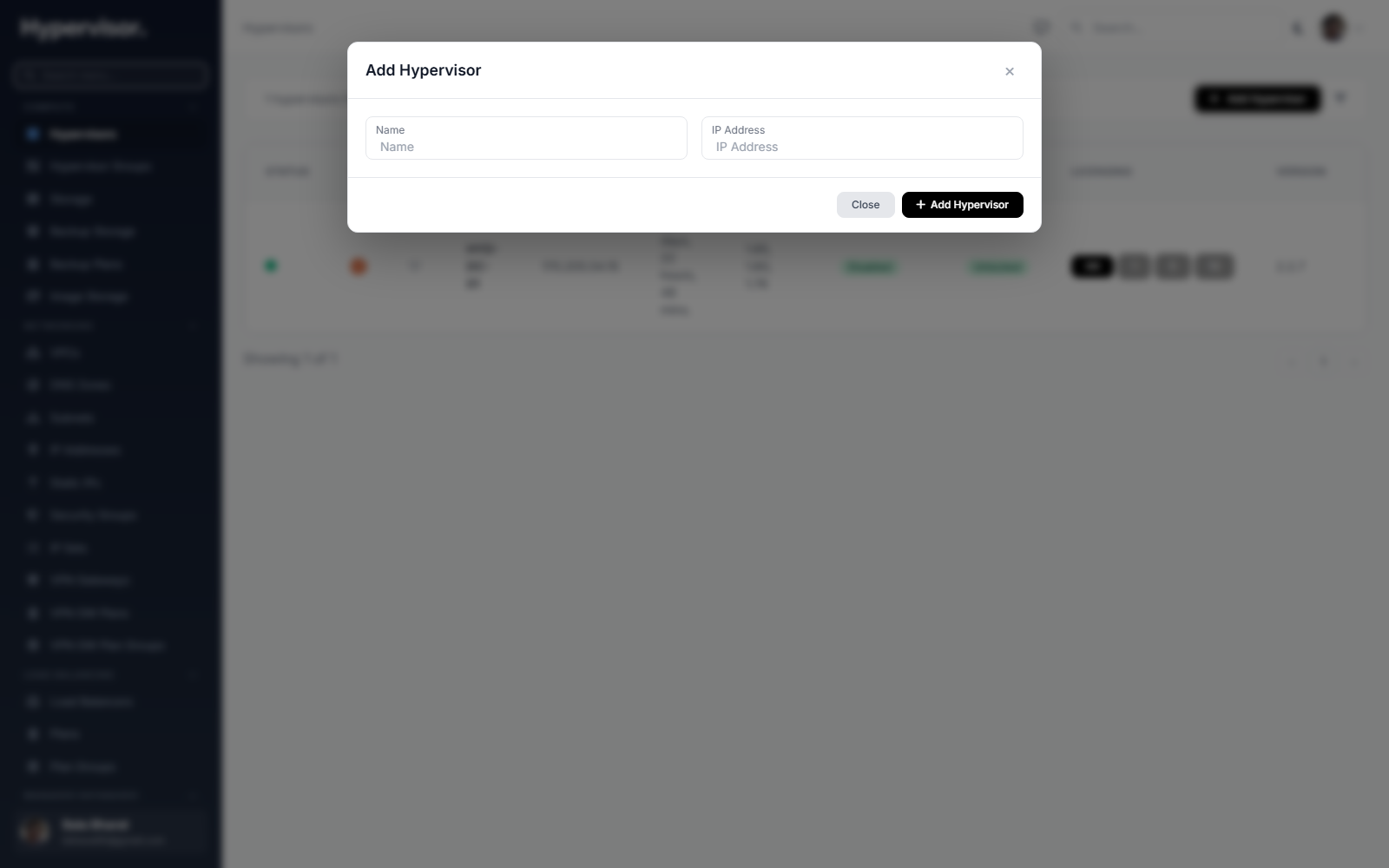 Add hypervisor form