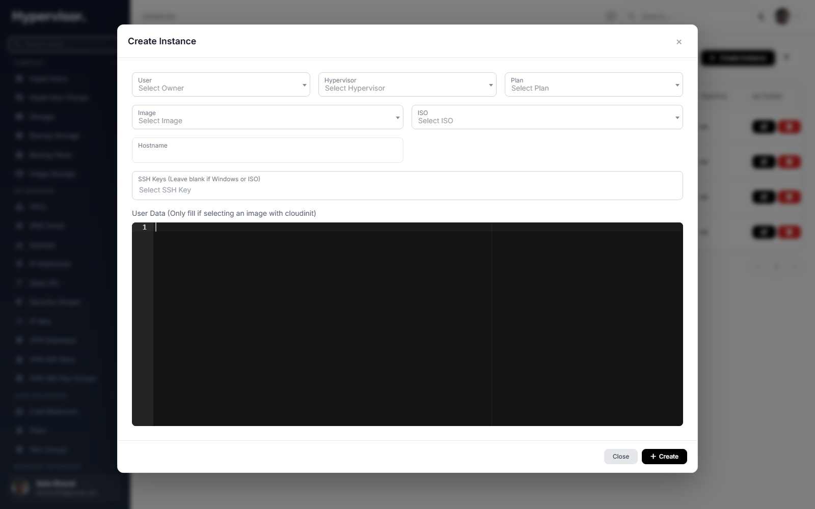 Create instance form