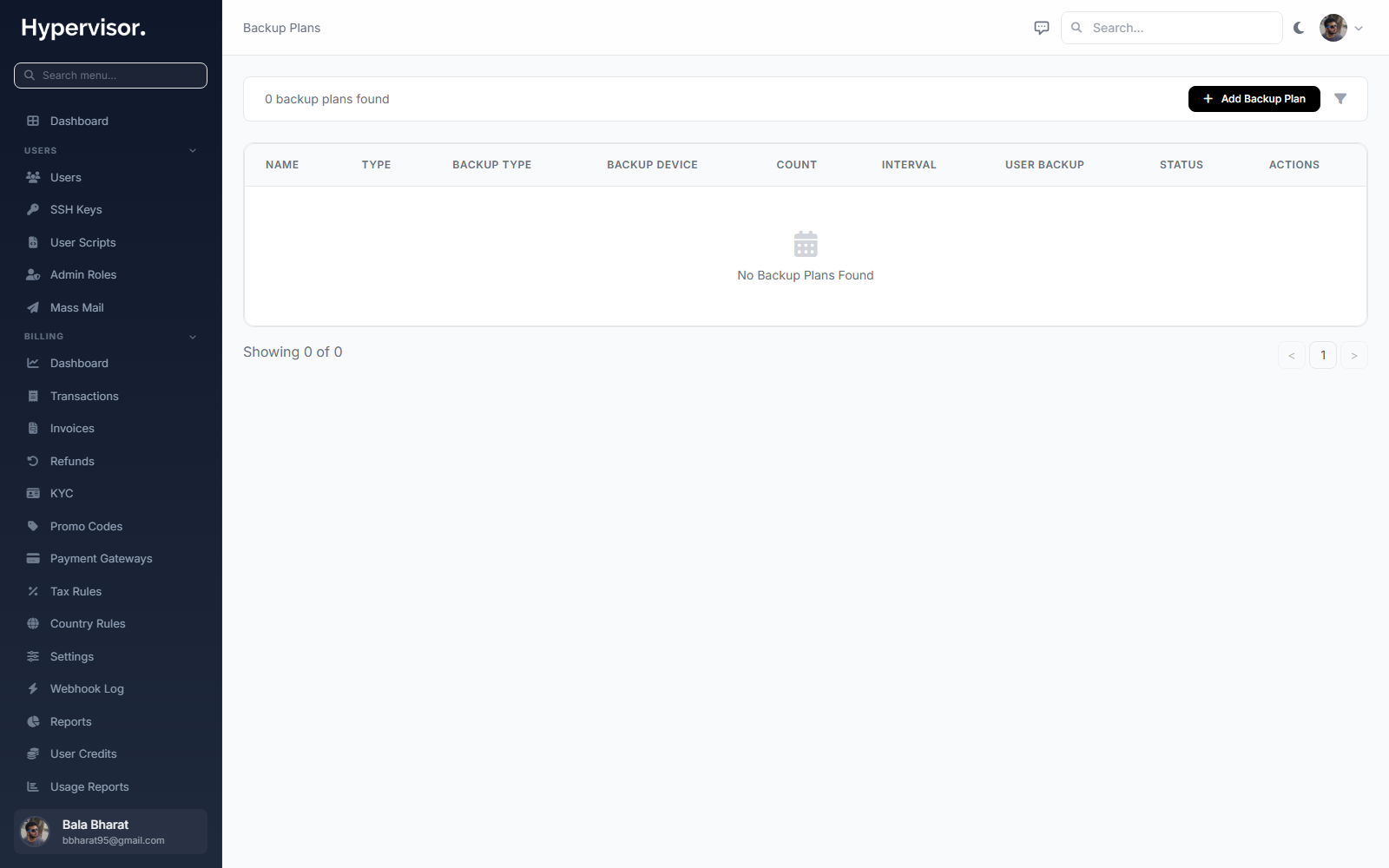 Admin Backup Plans