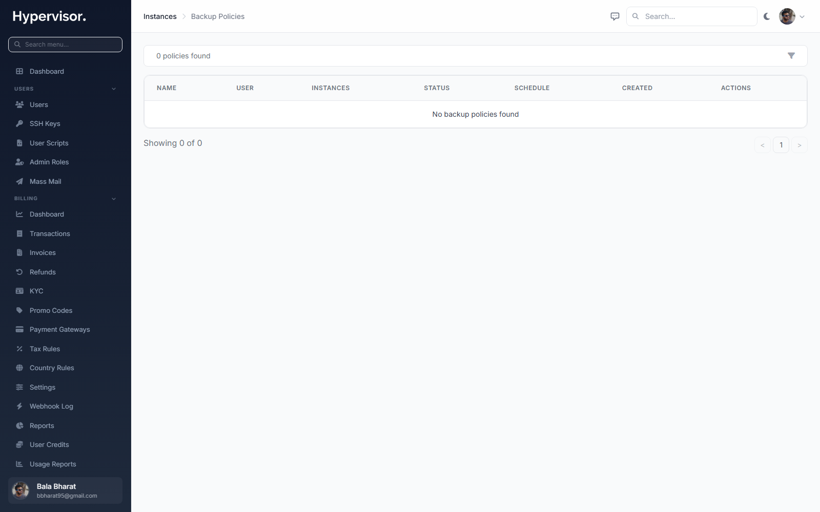 Create backup policy form