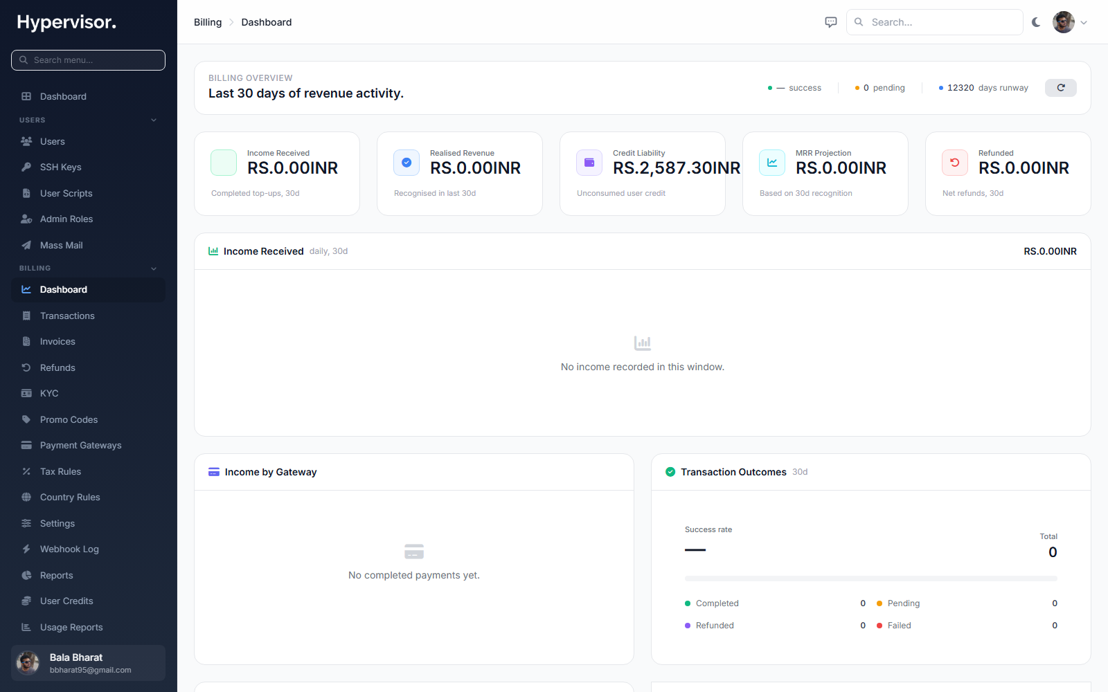 Billing dashboard