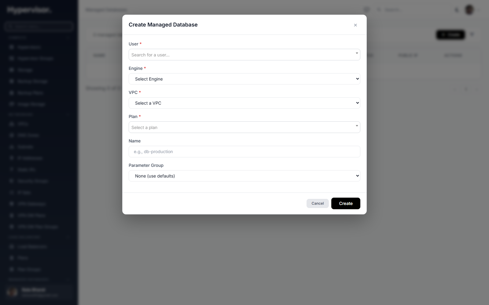 Create database wizard step 1