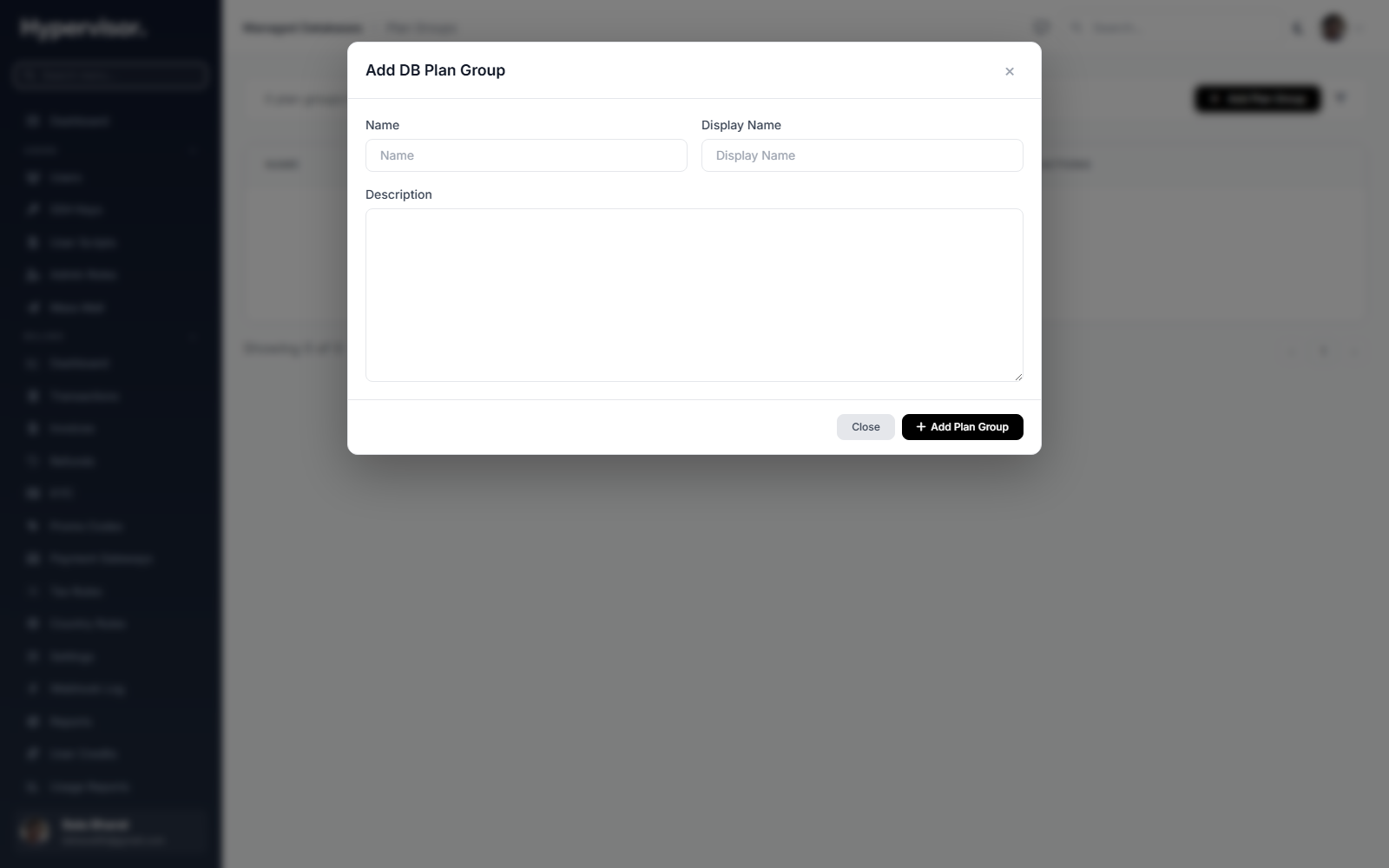Create database plan group form