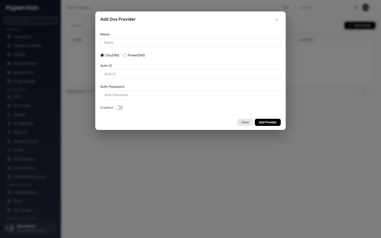 Create DNS provider form