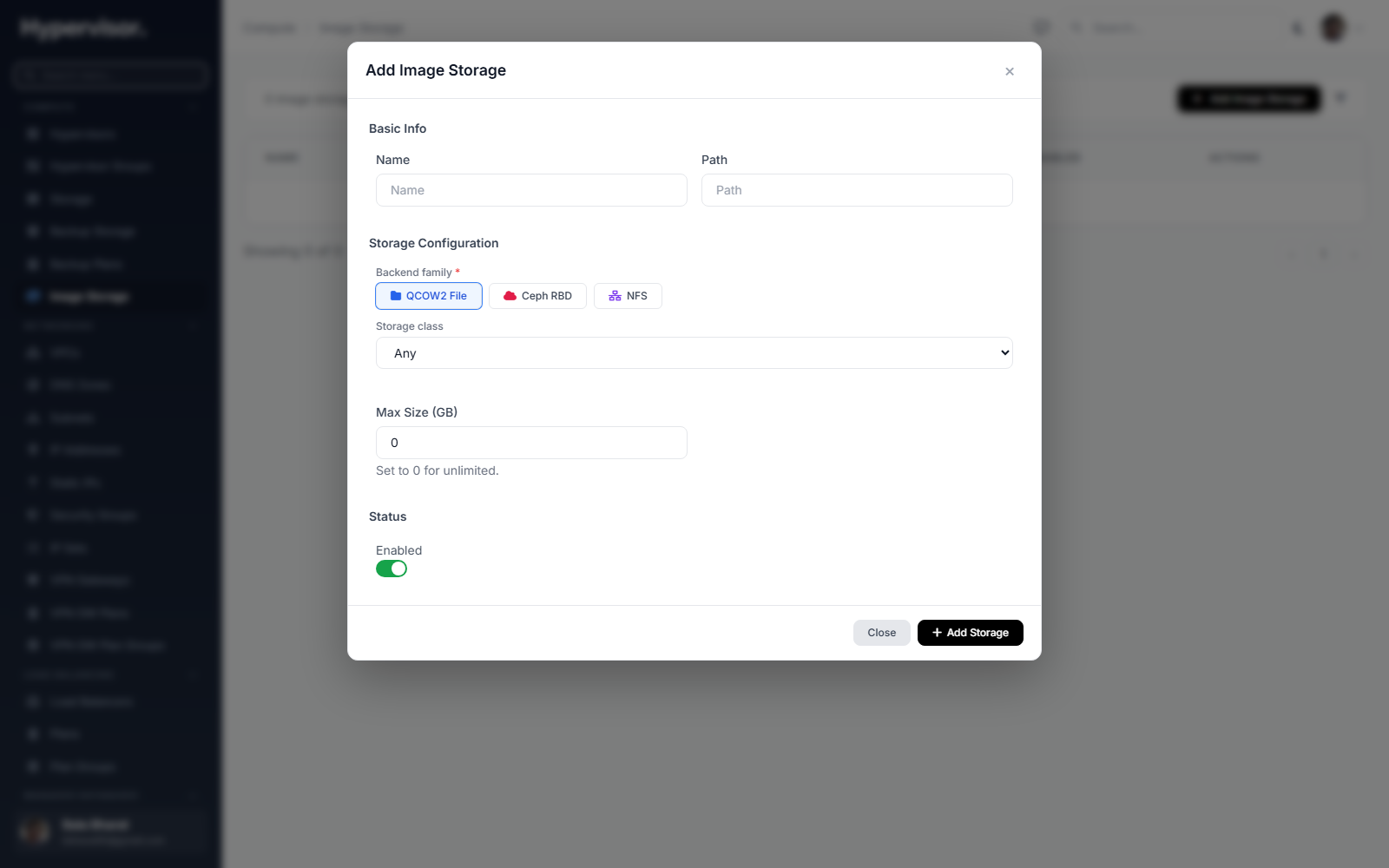 Create image storage form