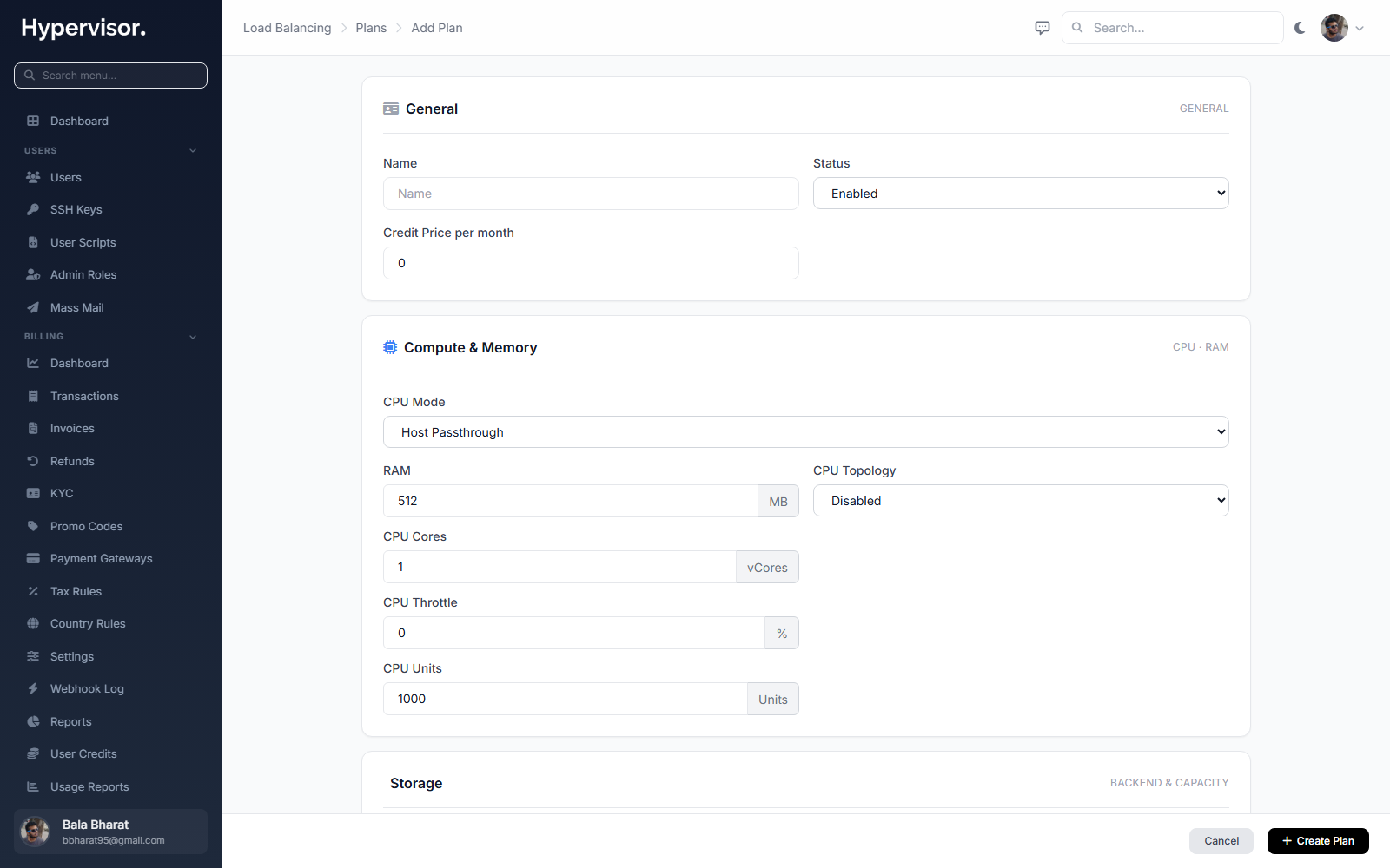 Create LB plan form