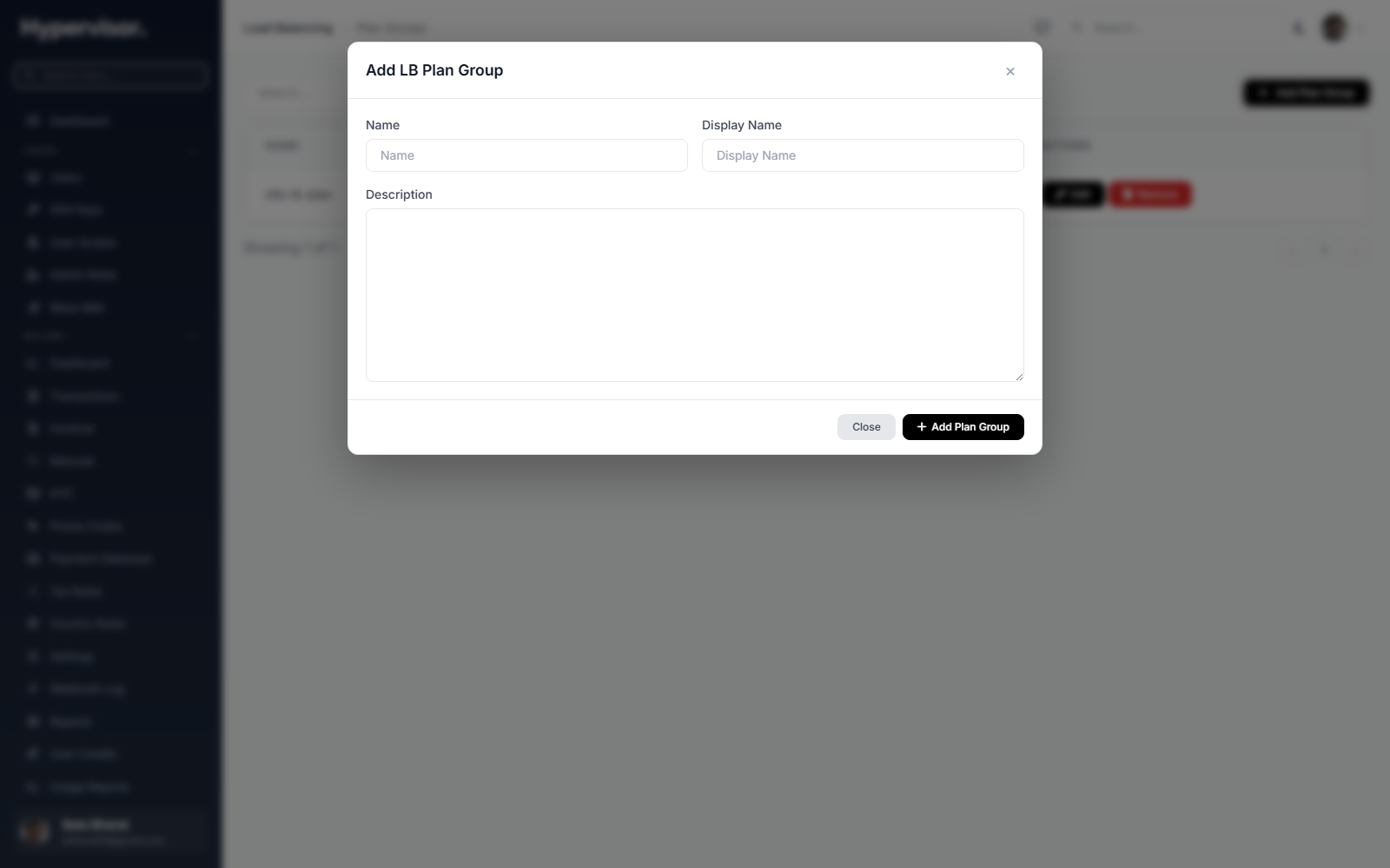 Create LB plan group form