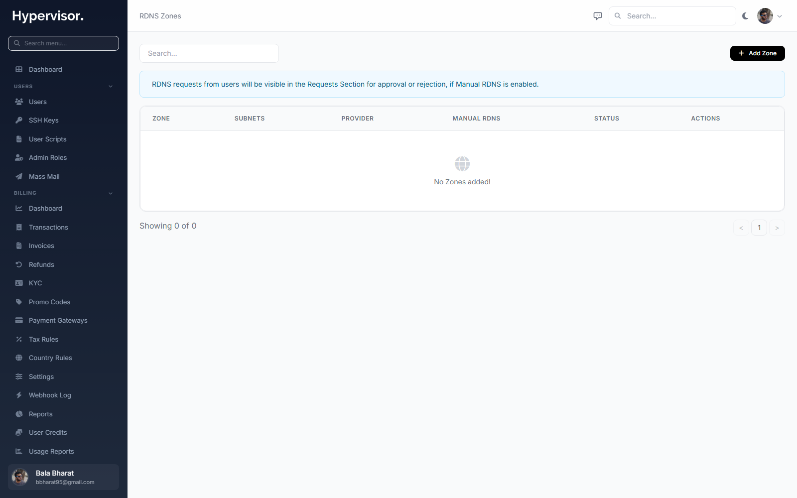 Admin reverse DNS zones