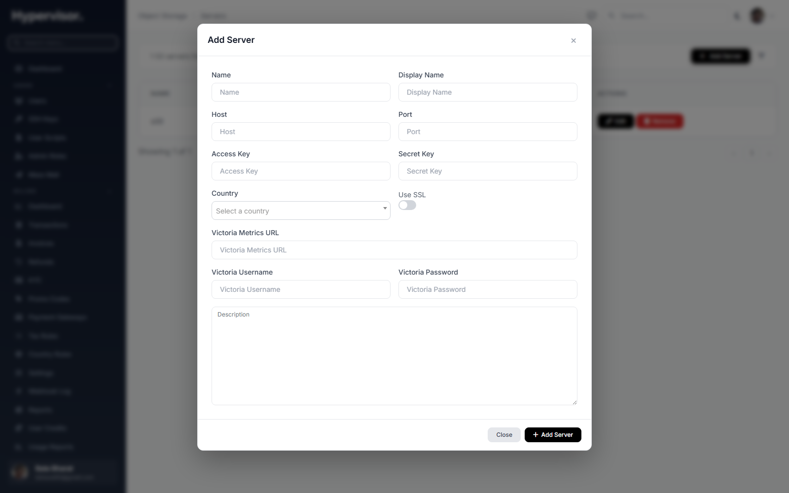 Create S3 server form