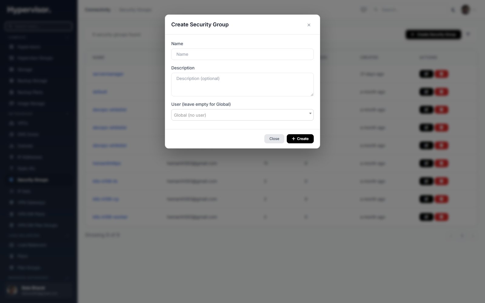 Create security group form