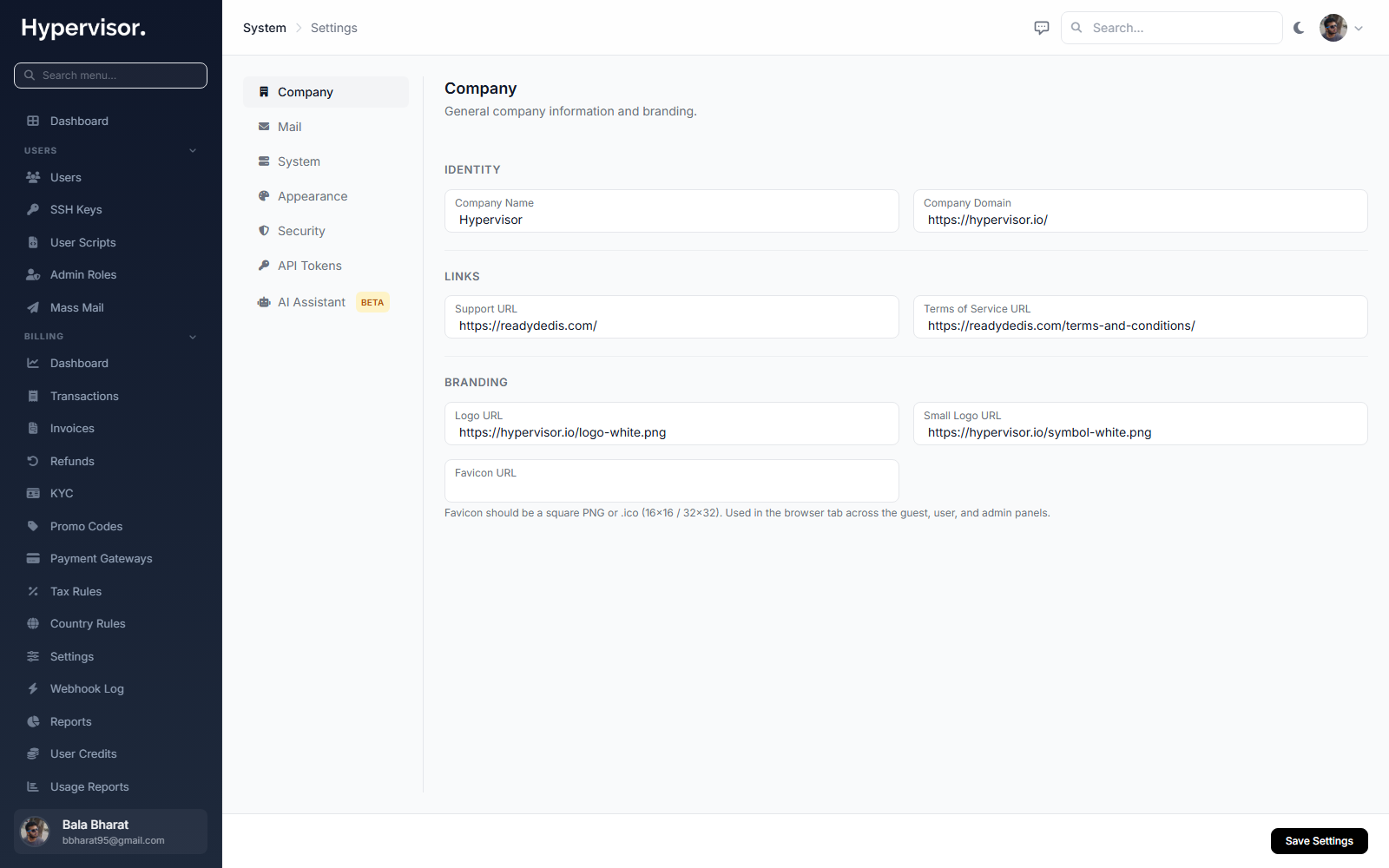 System settings