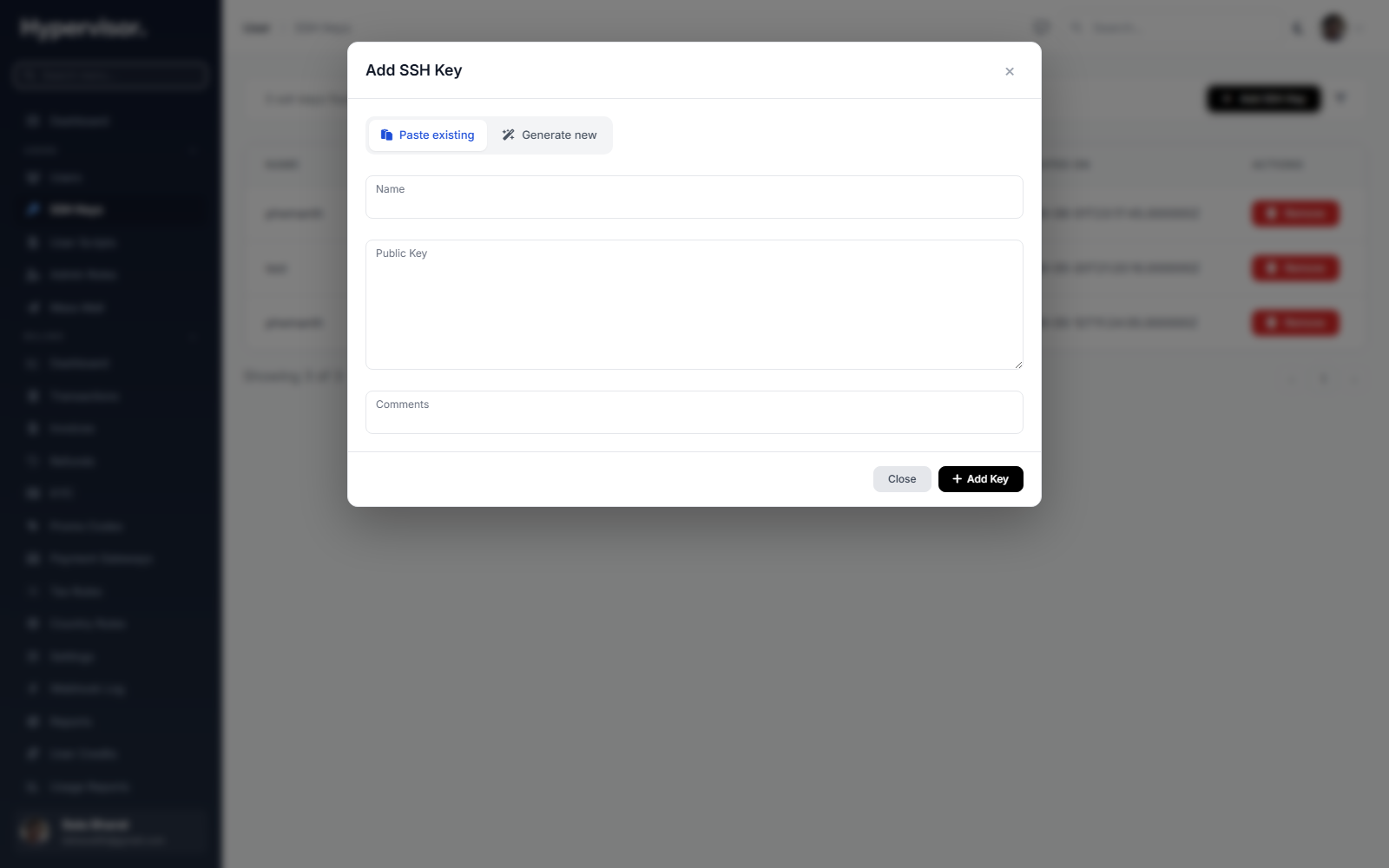 Create SSH key form