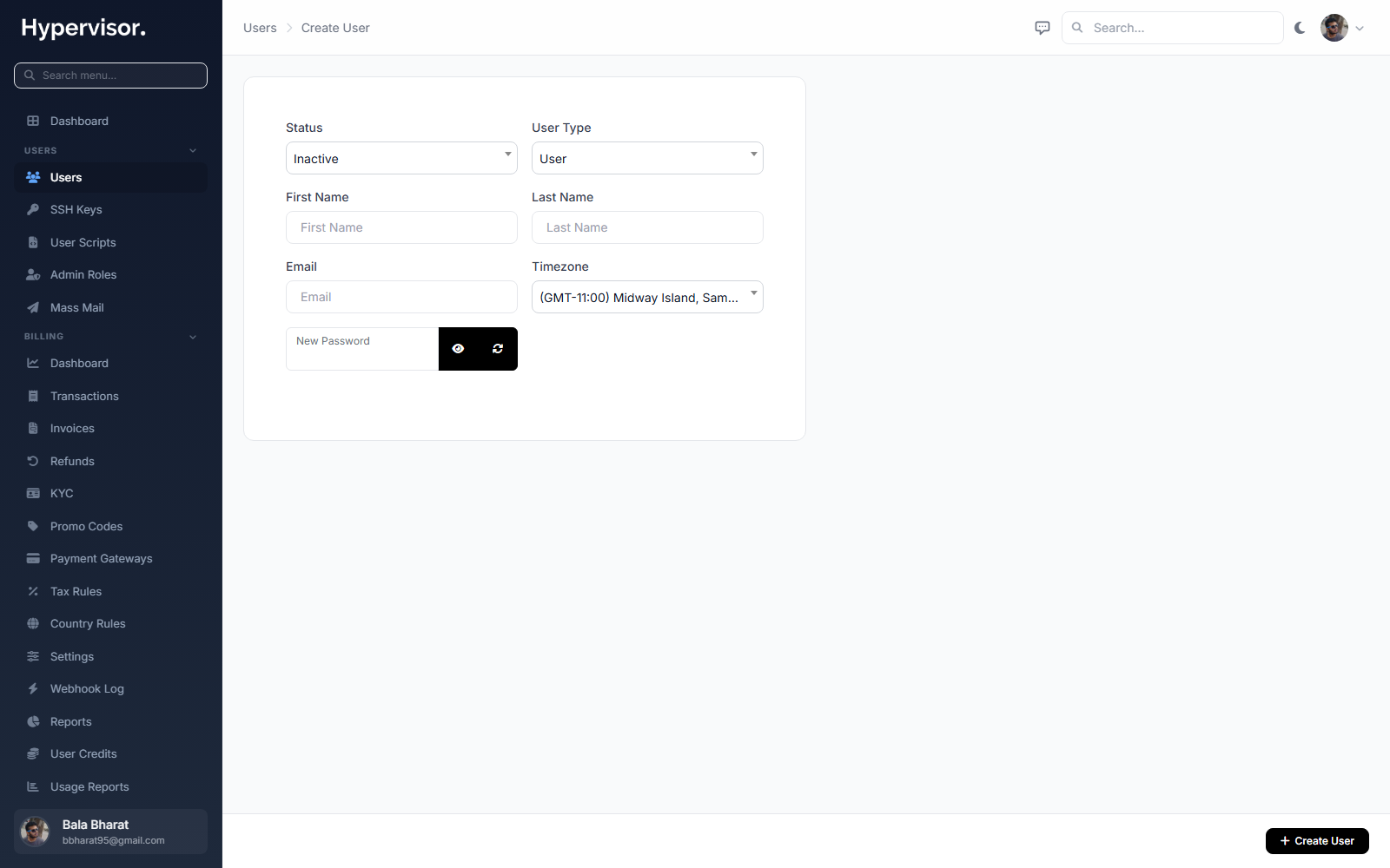 Create user form