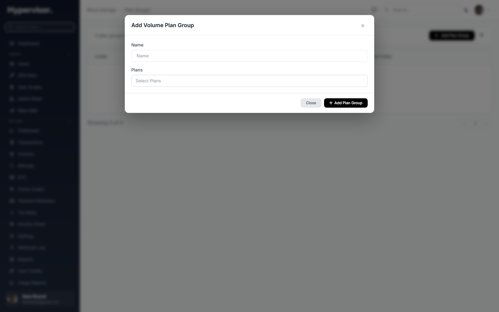 Create volume plan group form