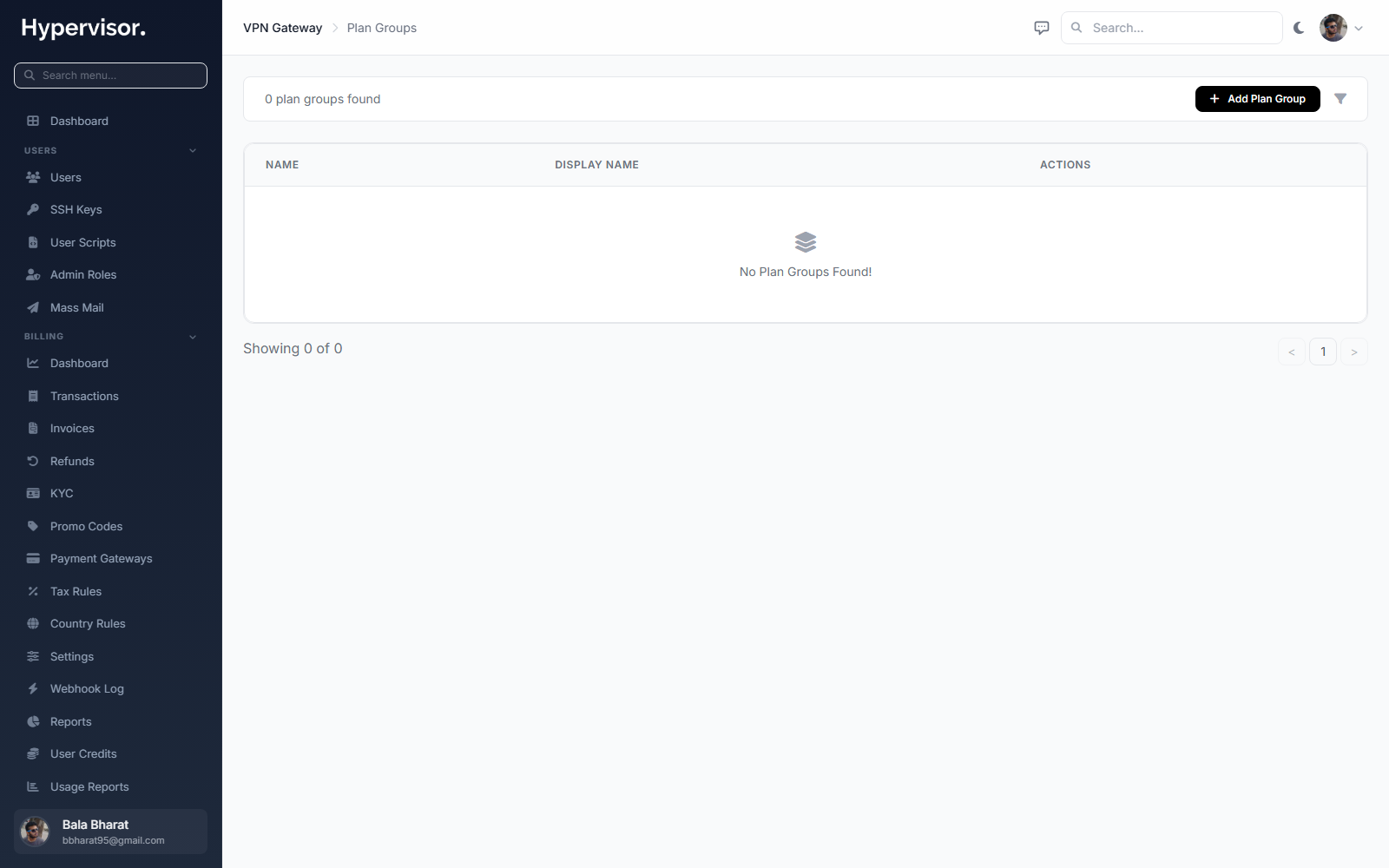 Admin VPN Gateway Plan Groups