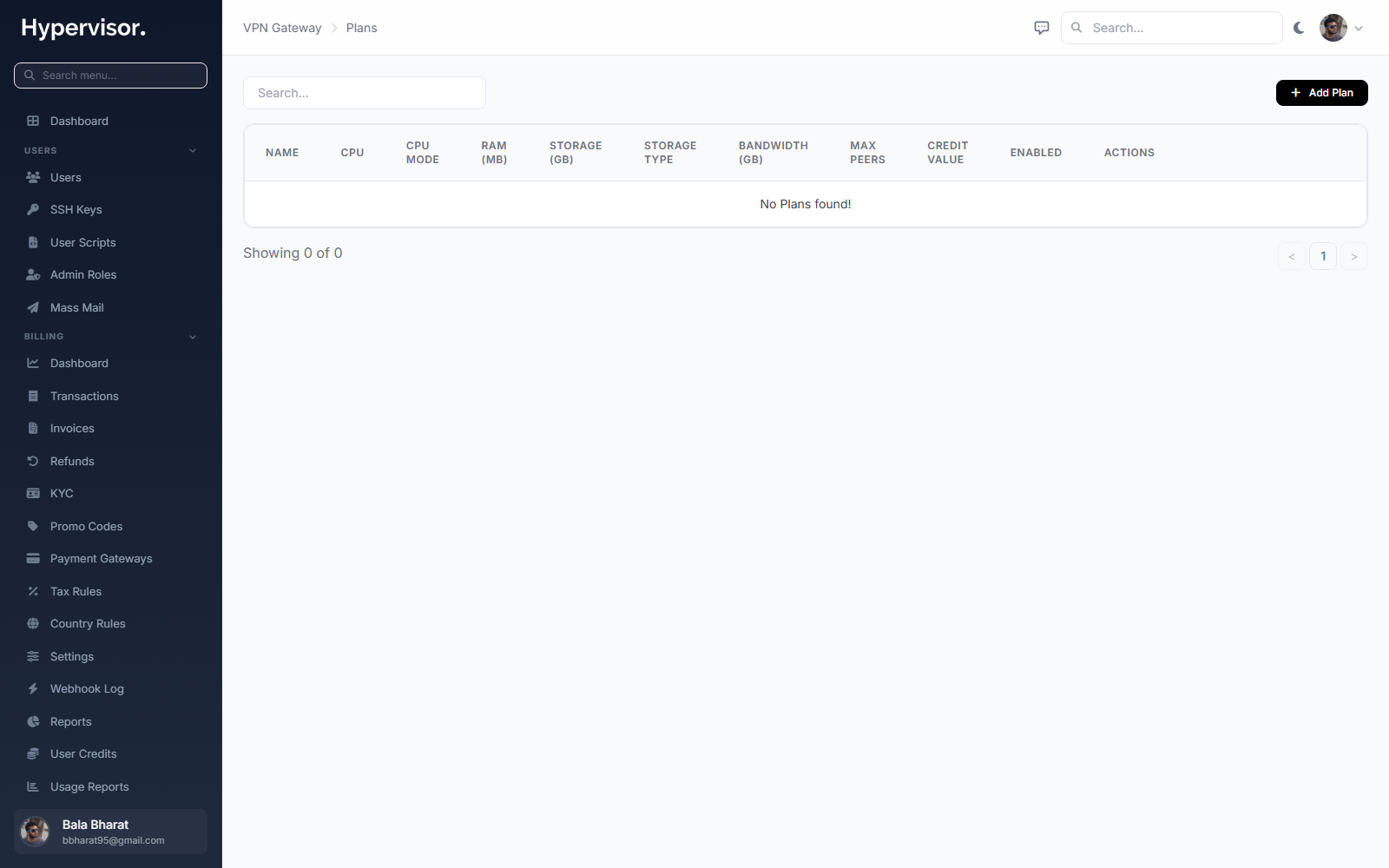 Admin VPN Gateway Plans