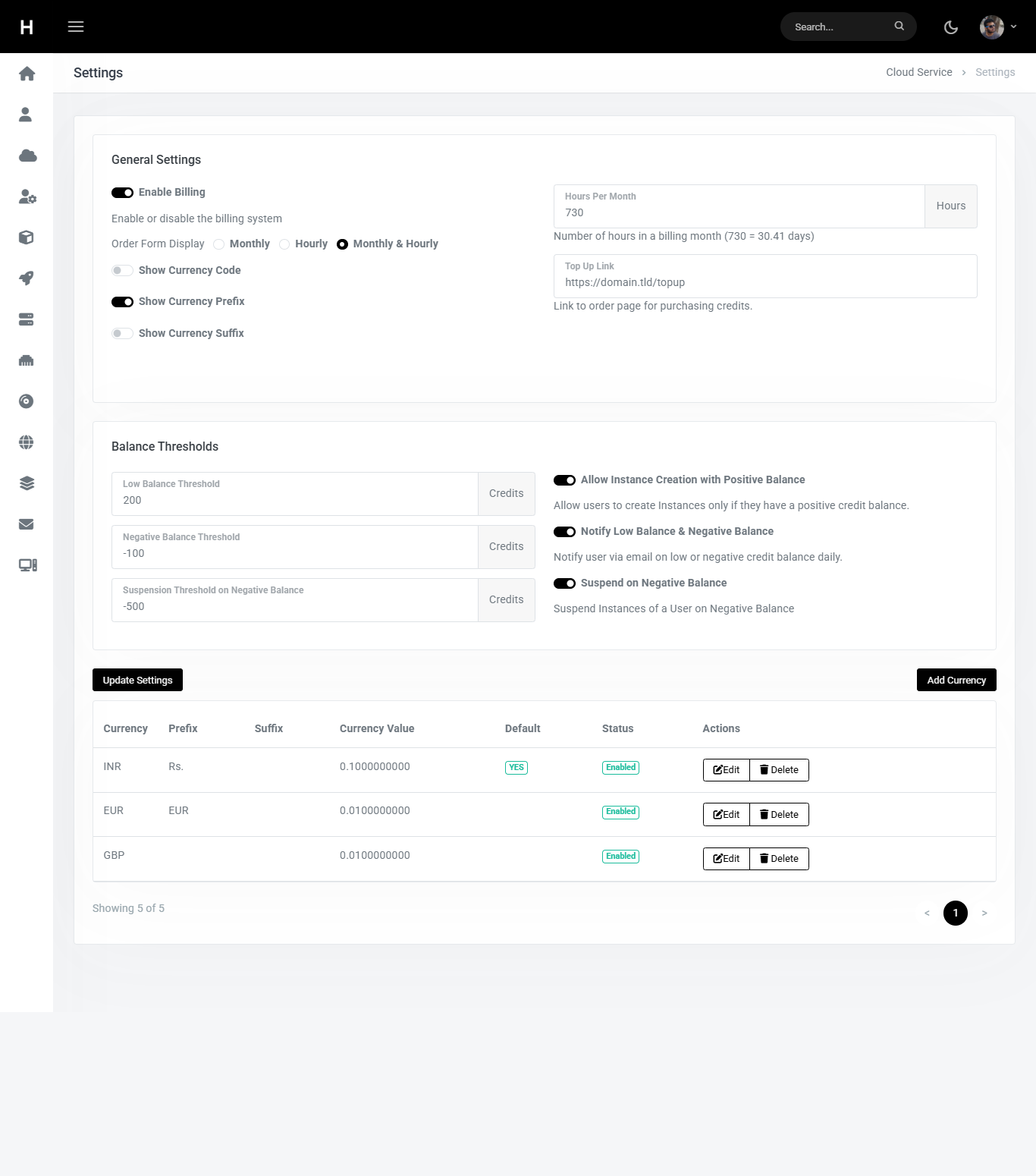Billing Settings