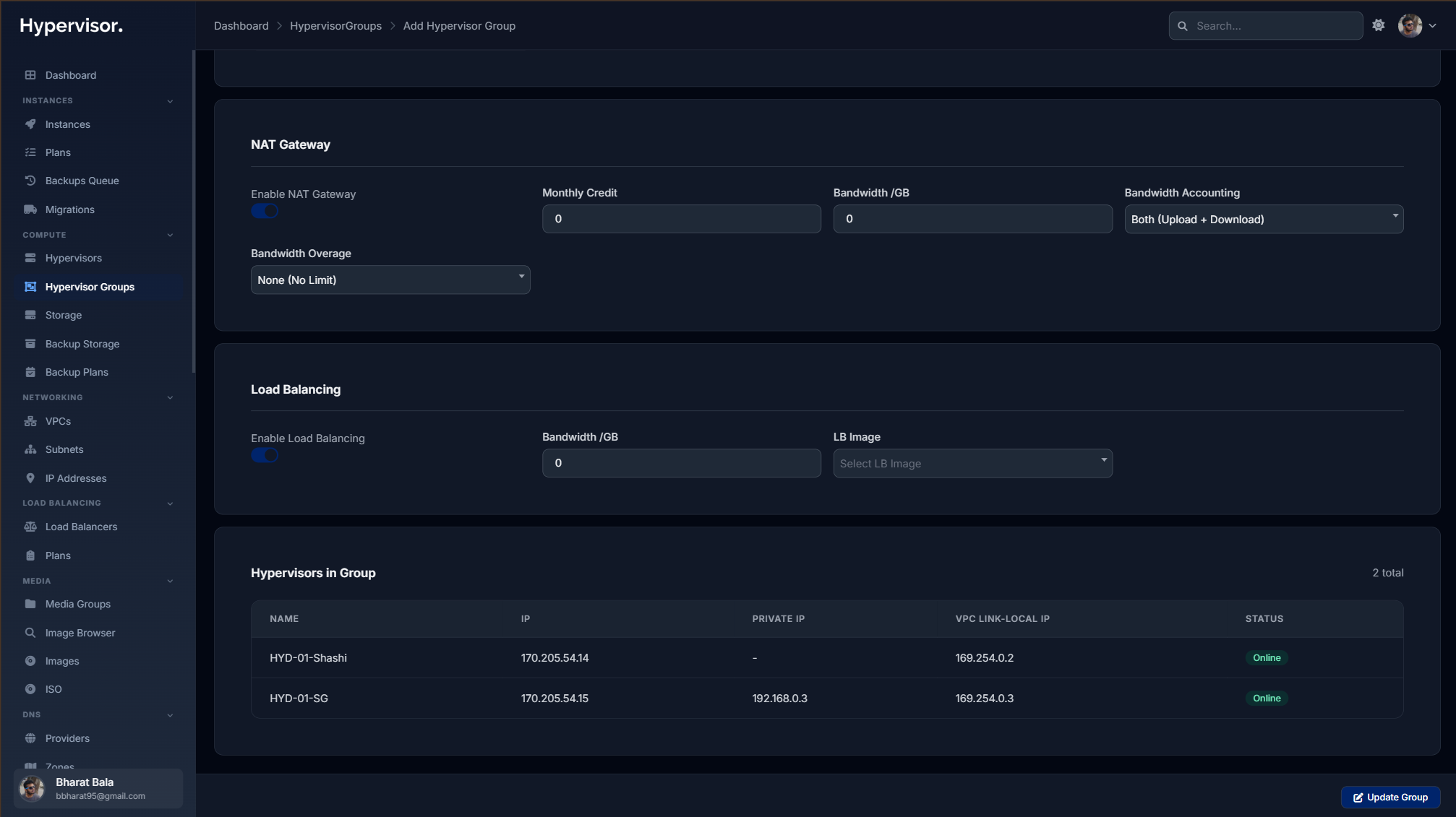 Enable LB on Hypervisor Group