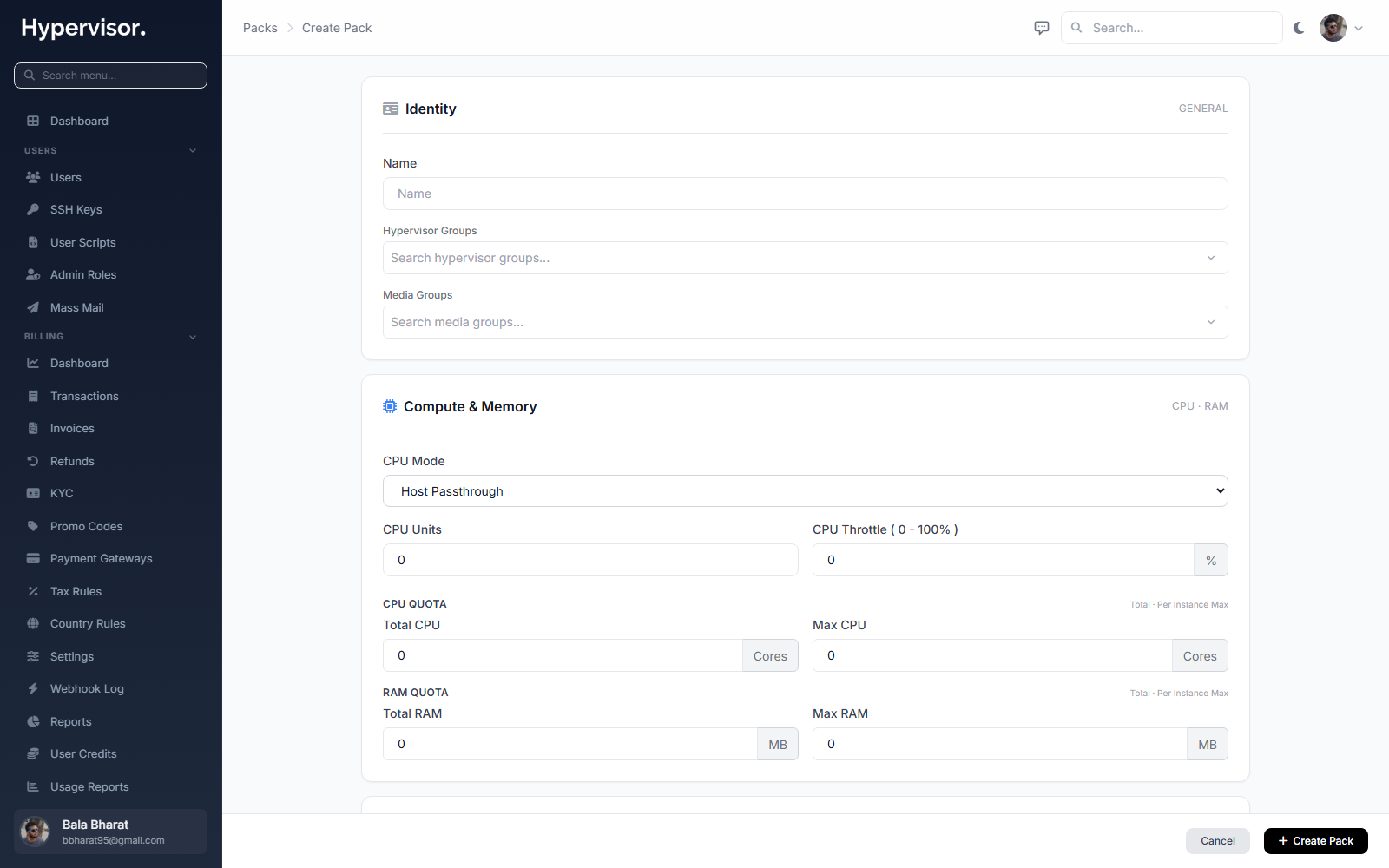 Pack create form